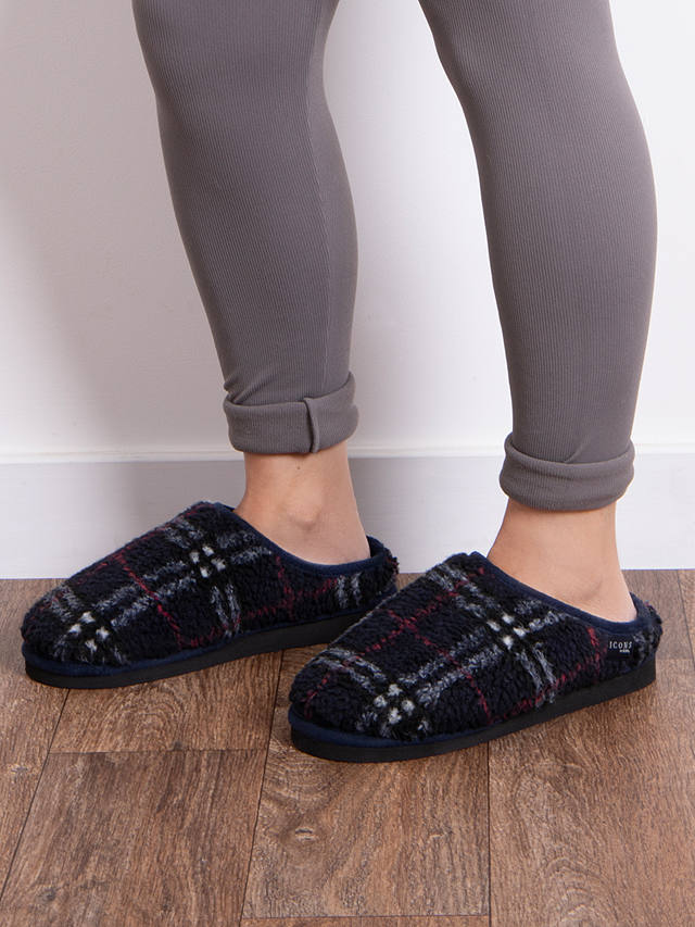 totes Kids' Borg Check Mule Slippers, Navy