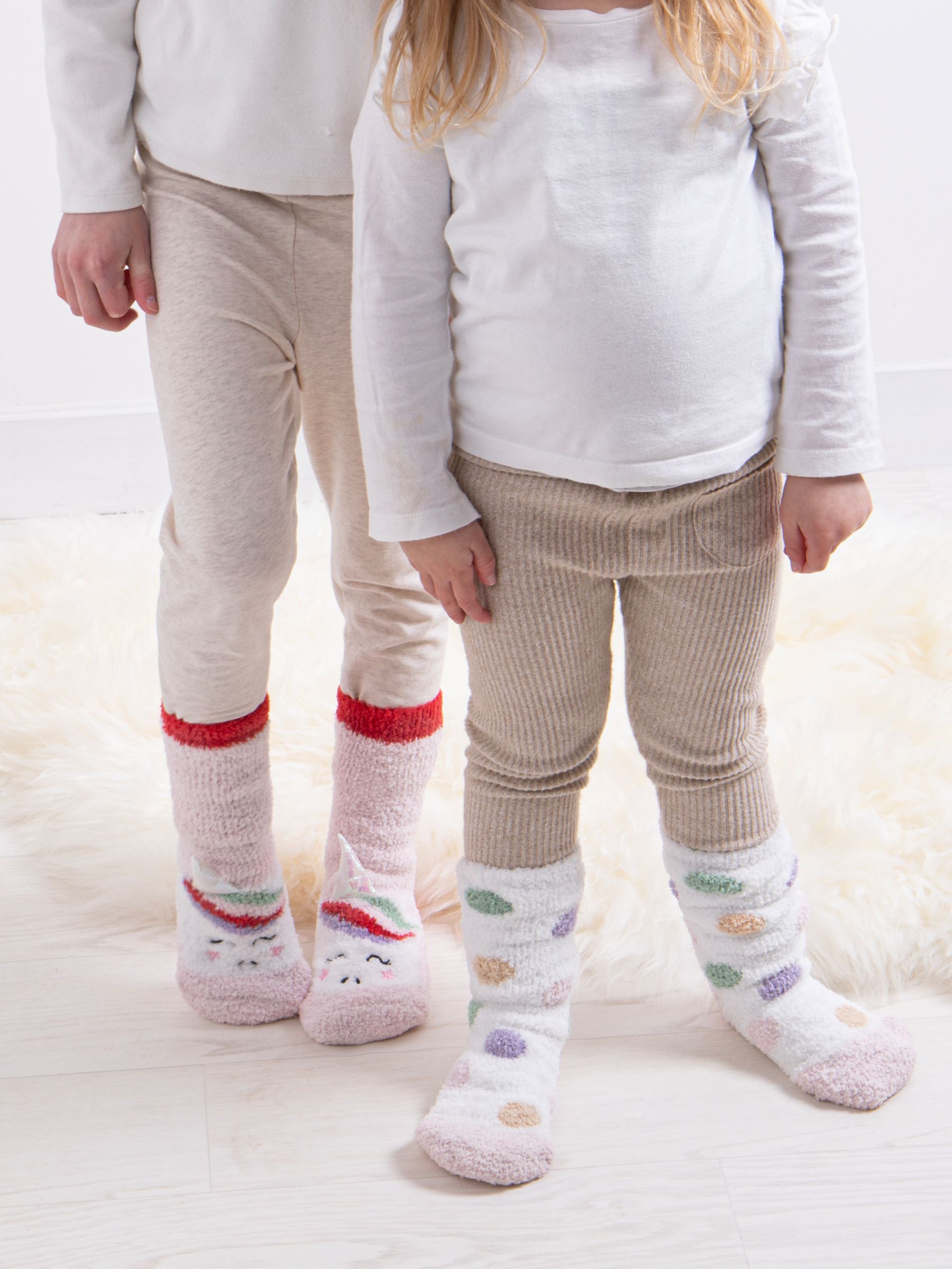 totes Kids' Unicorn Spot Slipper Socks, Pack of 2, White/Multi, 2-6 years