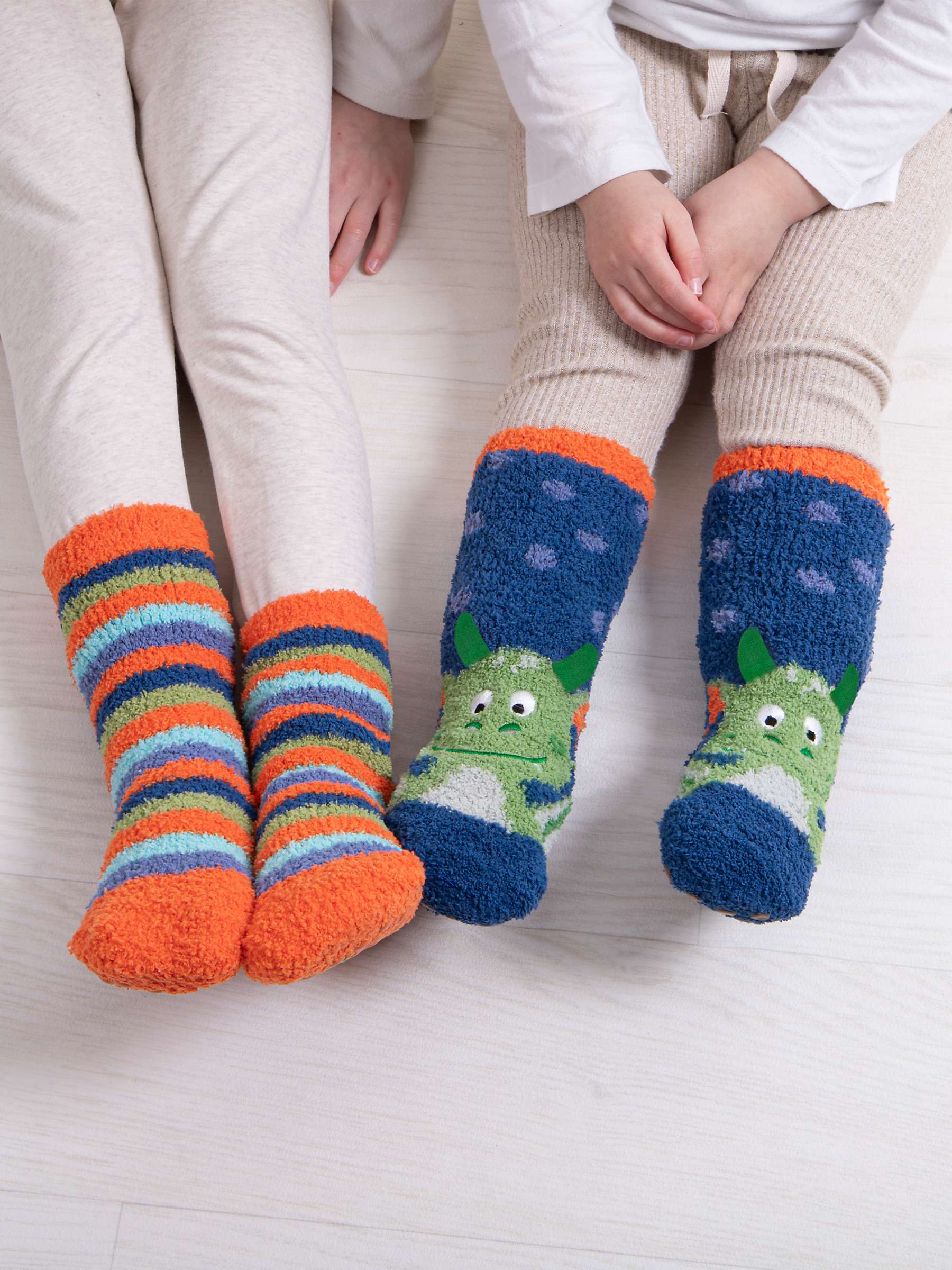 Buy totes Kids' Dinosaur Stripe Slipper Socks, Pack of 2 Online at johnlewis.com