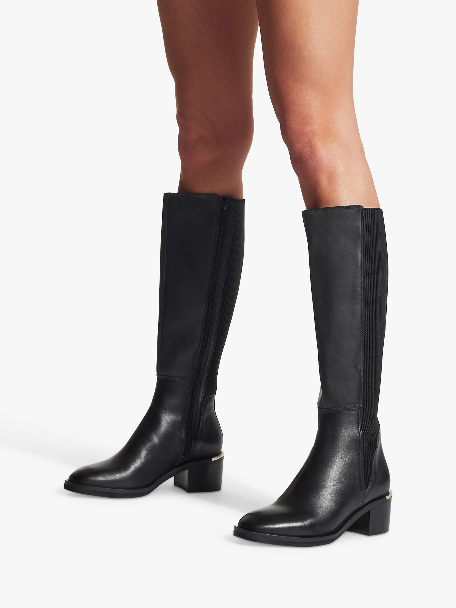 LEATHER KNEE HIGH BOOTS - Black