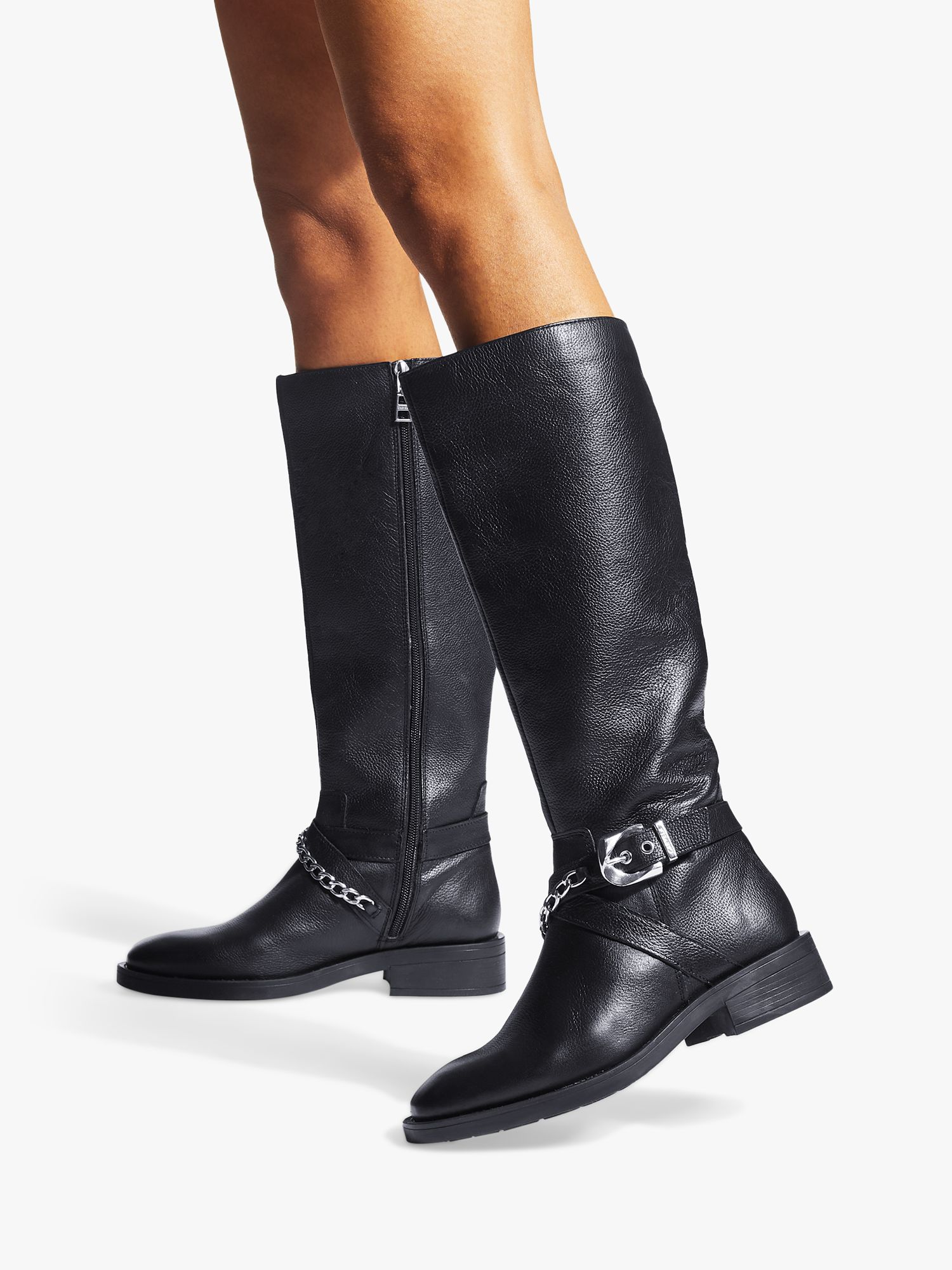 Carvela Rider Leather Knee High Boots, Black at John Lewis & Partners