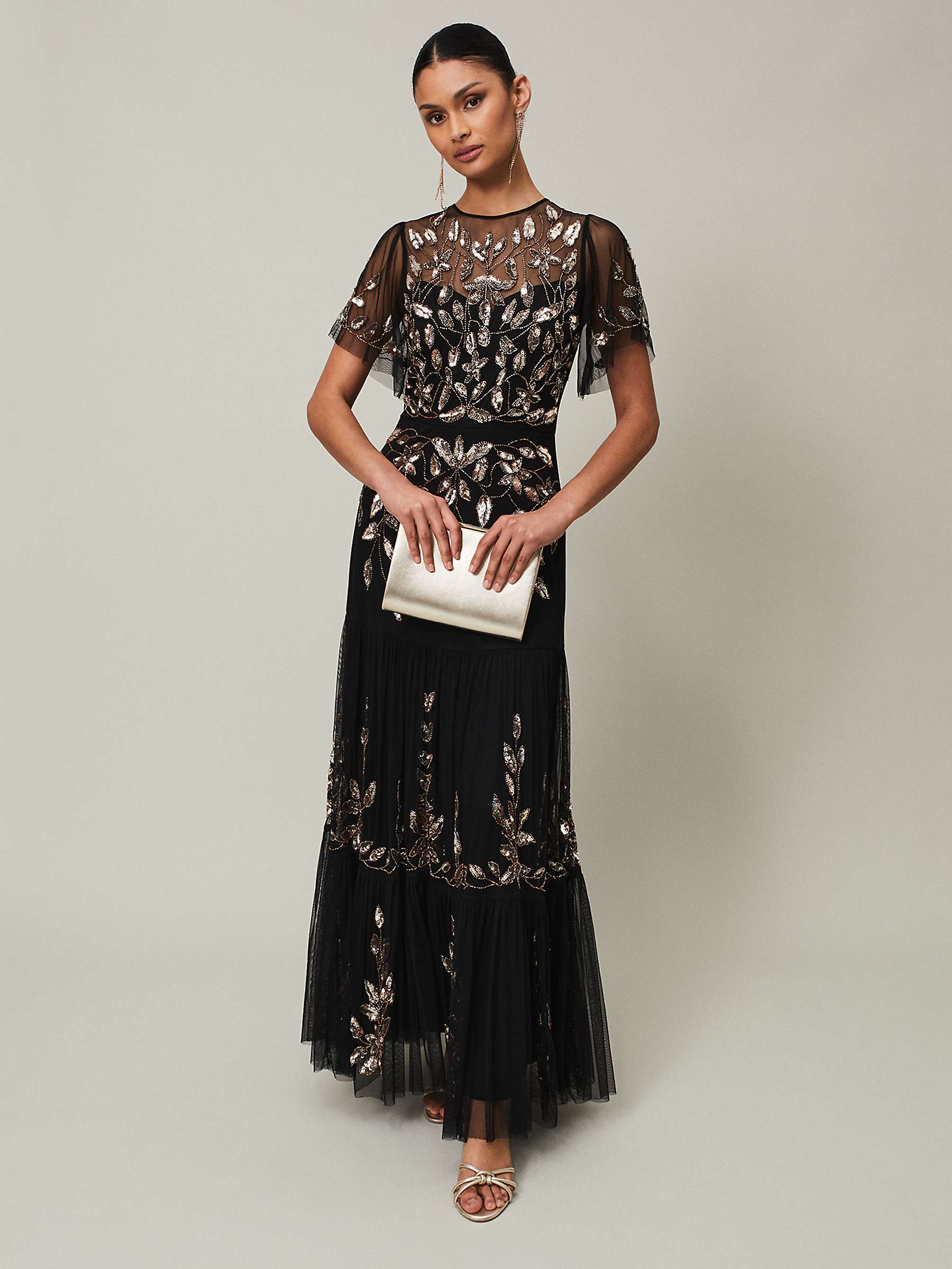 Buy Phase Eight Hilary Leaf Embellished Maxi Dress, Black/Bronze Online at johnlewis.com