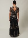 Phase Eight Hilary Leaf Embellished Maxi Dress, Black/Bronze