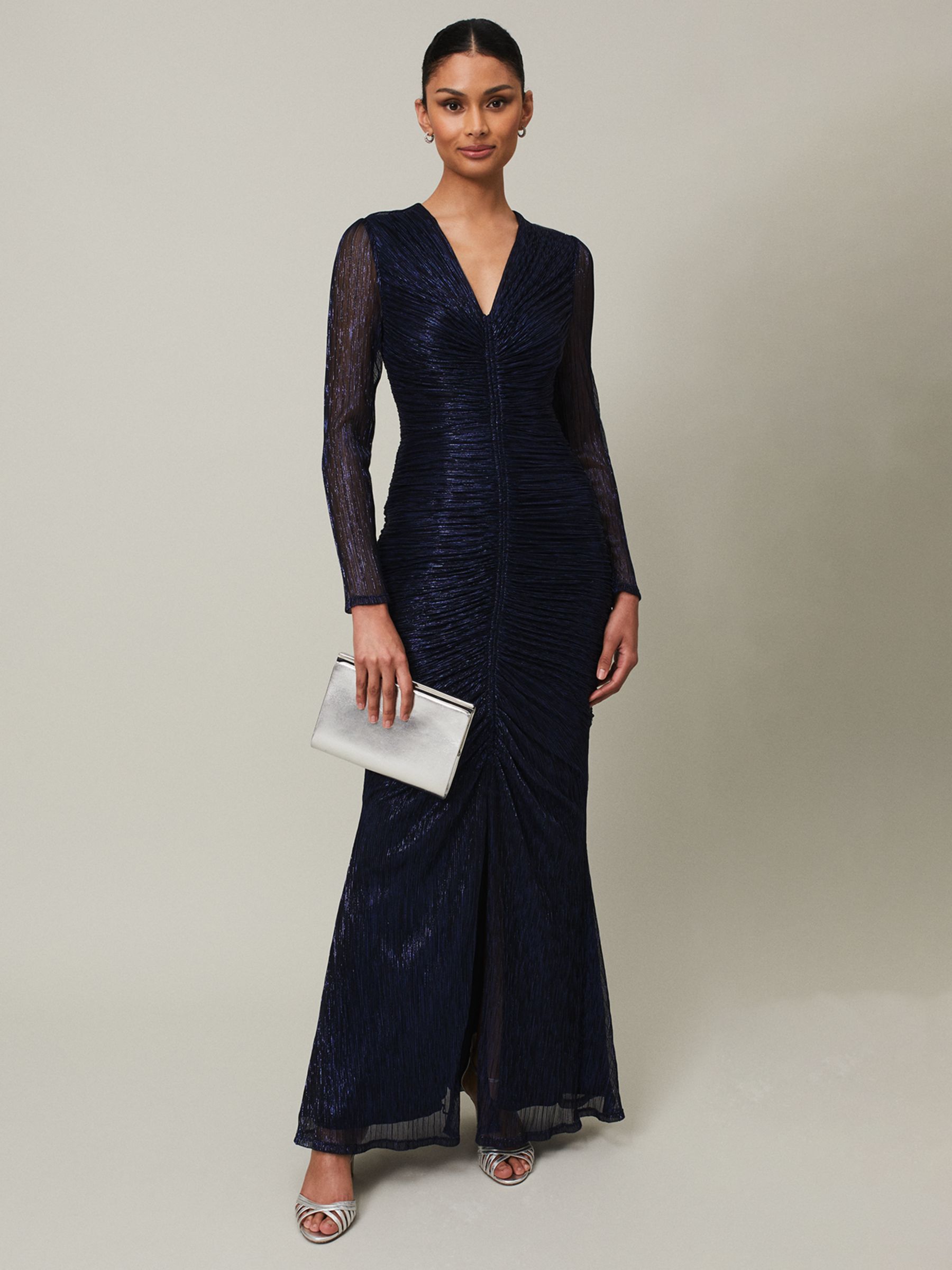 Phase Eight Shannia Ruched Maxi Dress, Blue at John Lewis & Partners