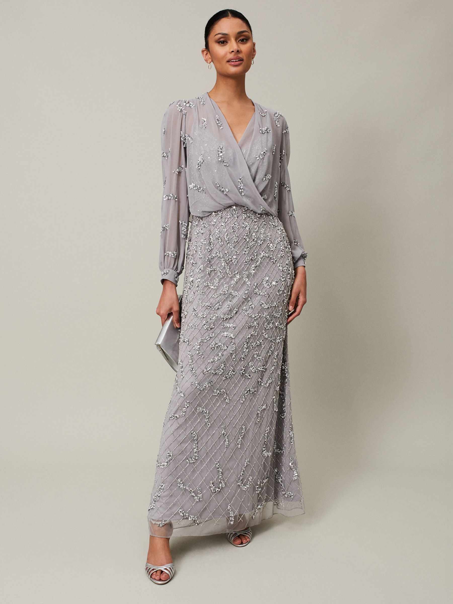 Phase Eight Alexia Sequin Maxi Dress, Silver, 6