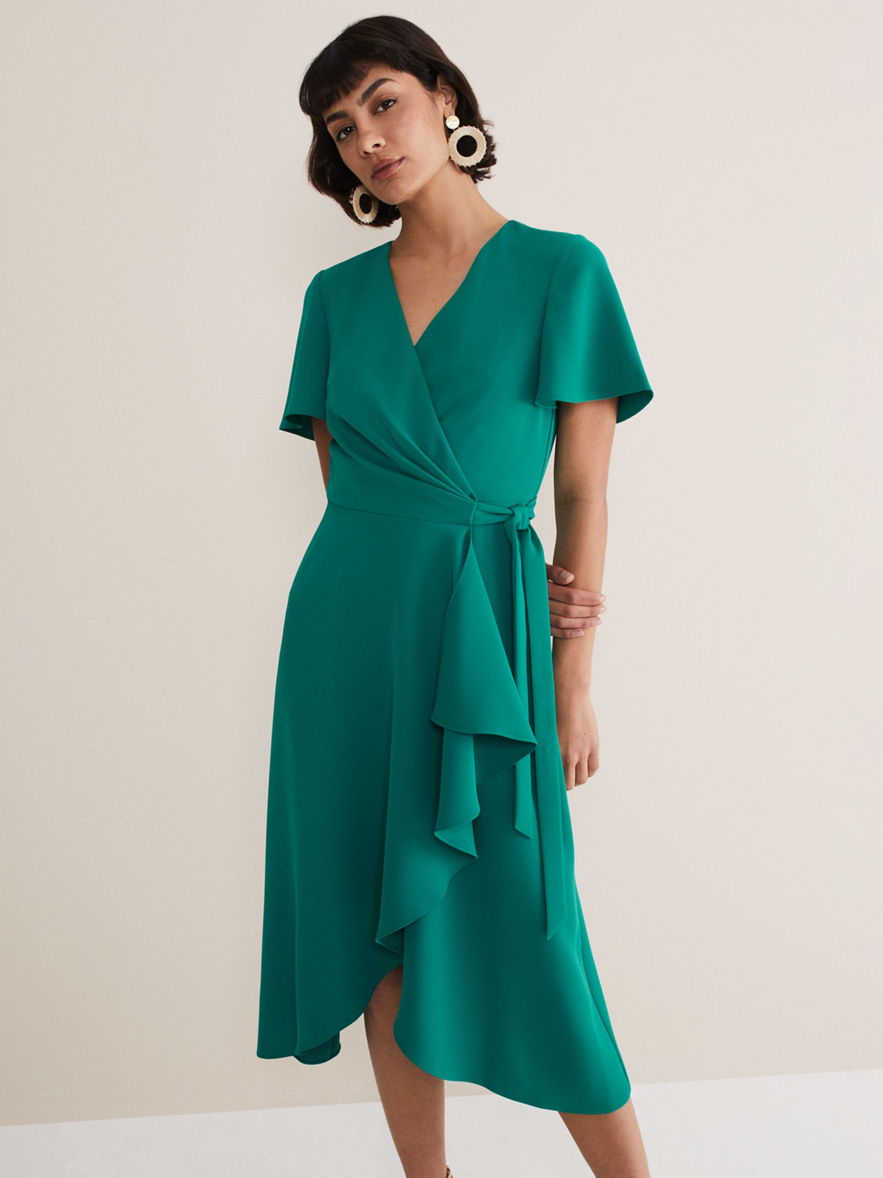 Phase Eight Julissa Ruffle Wrap Midi Dress, Bright Green at John Lewis ...