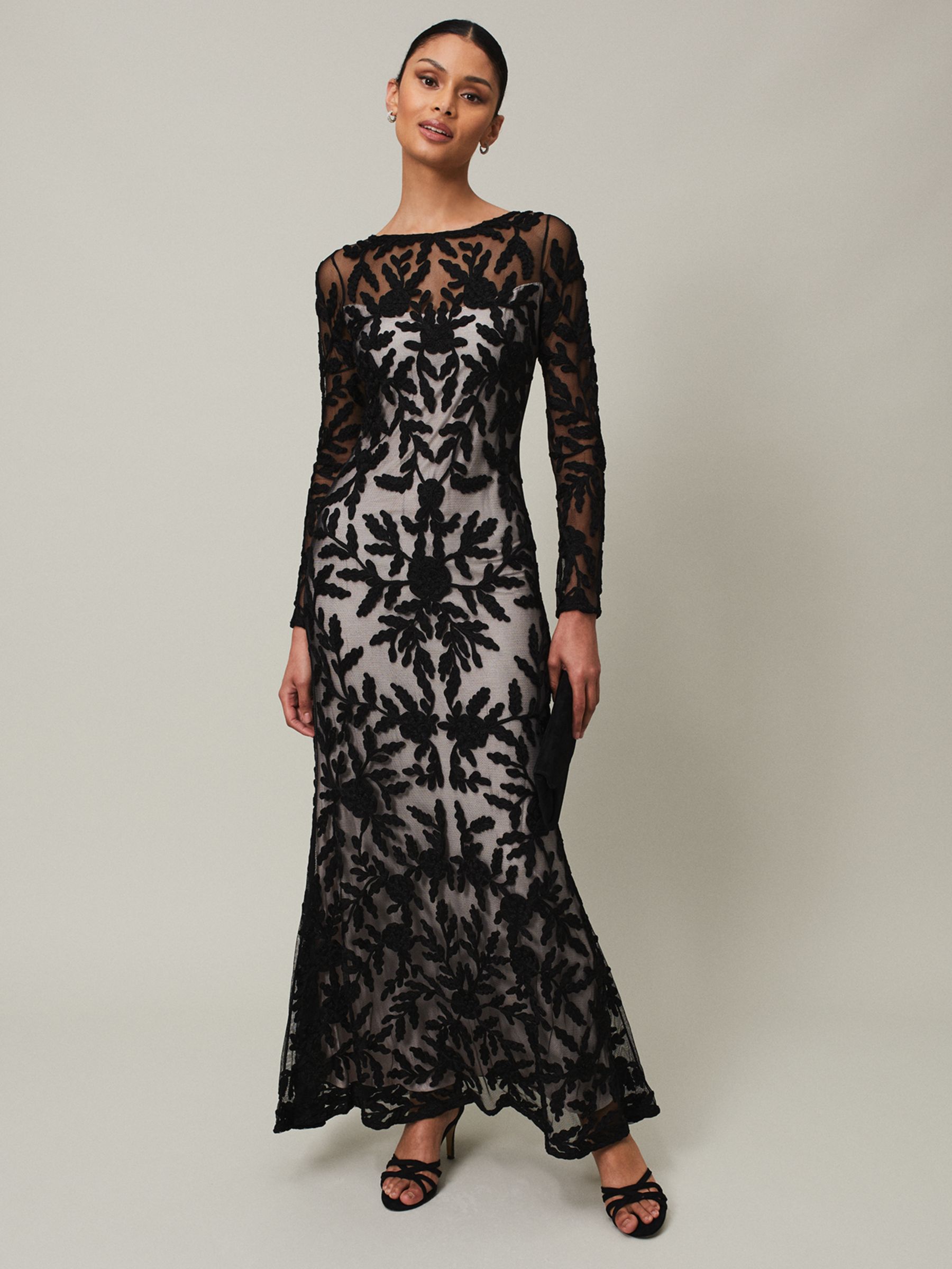 Buy Phase Eight Hermione Tapework Maxi Dress, Black/Nude Online at johnlewis.com