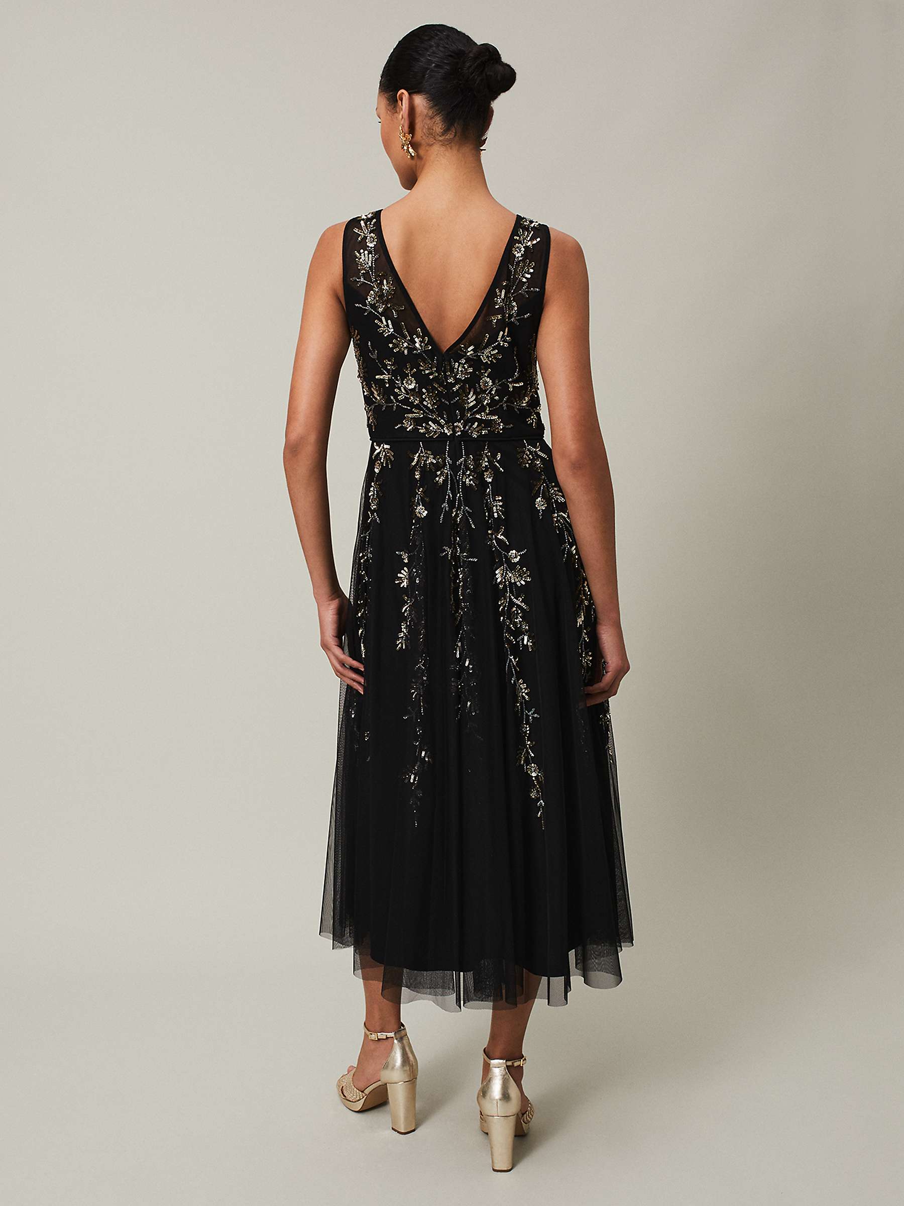 Buy Phase Eight Marissa Embellished Midi Dress, Black/Gold Online at johnlewis.com