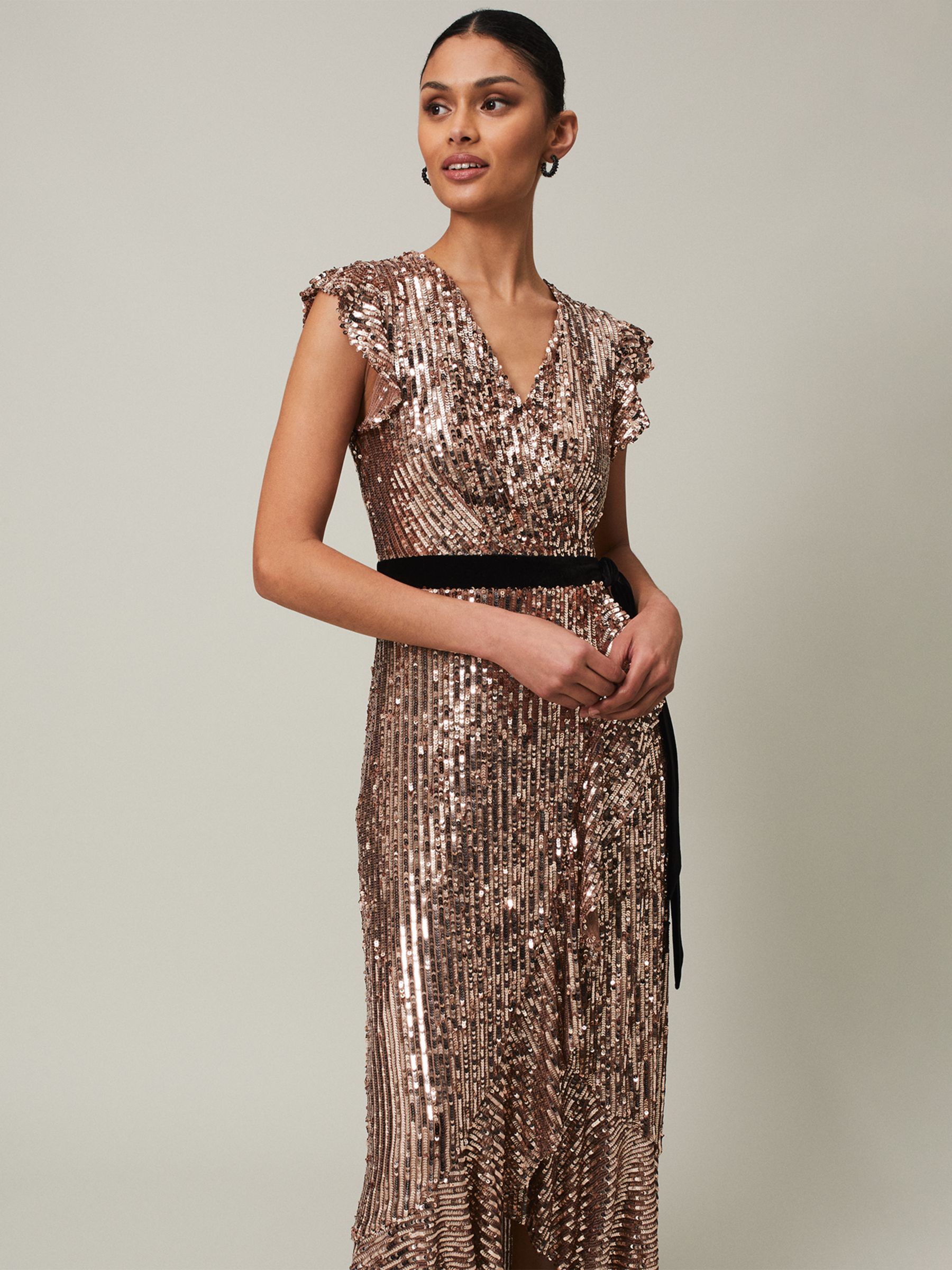 Phase Eight Enja Sequin Maxi Dress, Rose Gold at John Lewis & Partners