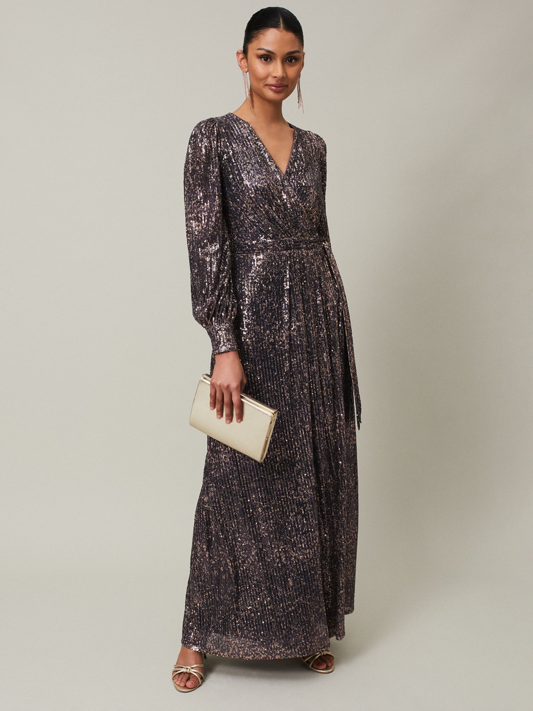 Phase Eight Amily Sequin Maxi Dress, Rose Gold at John Lewis & Partners