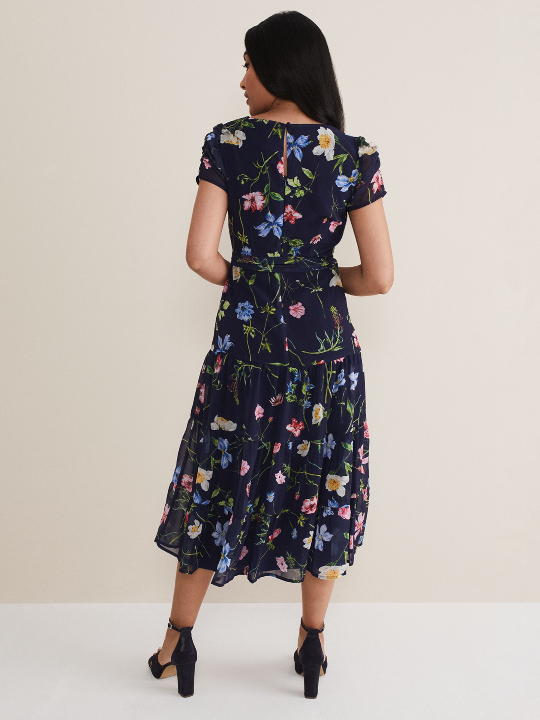 Phase Eight Petite Lola Floral Print Midi Dress, Navy/Multi at John ...