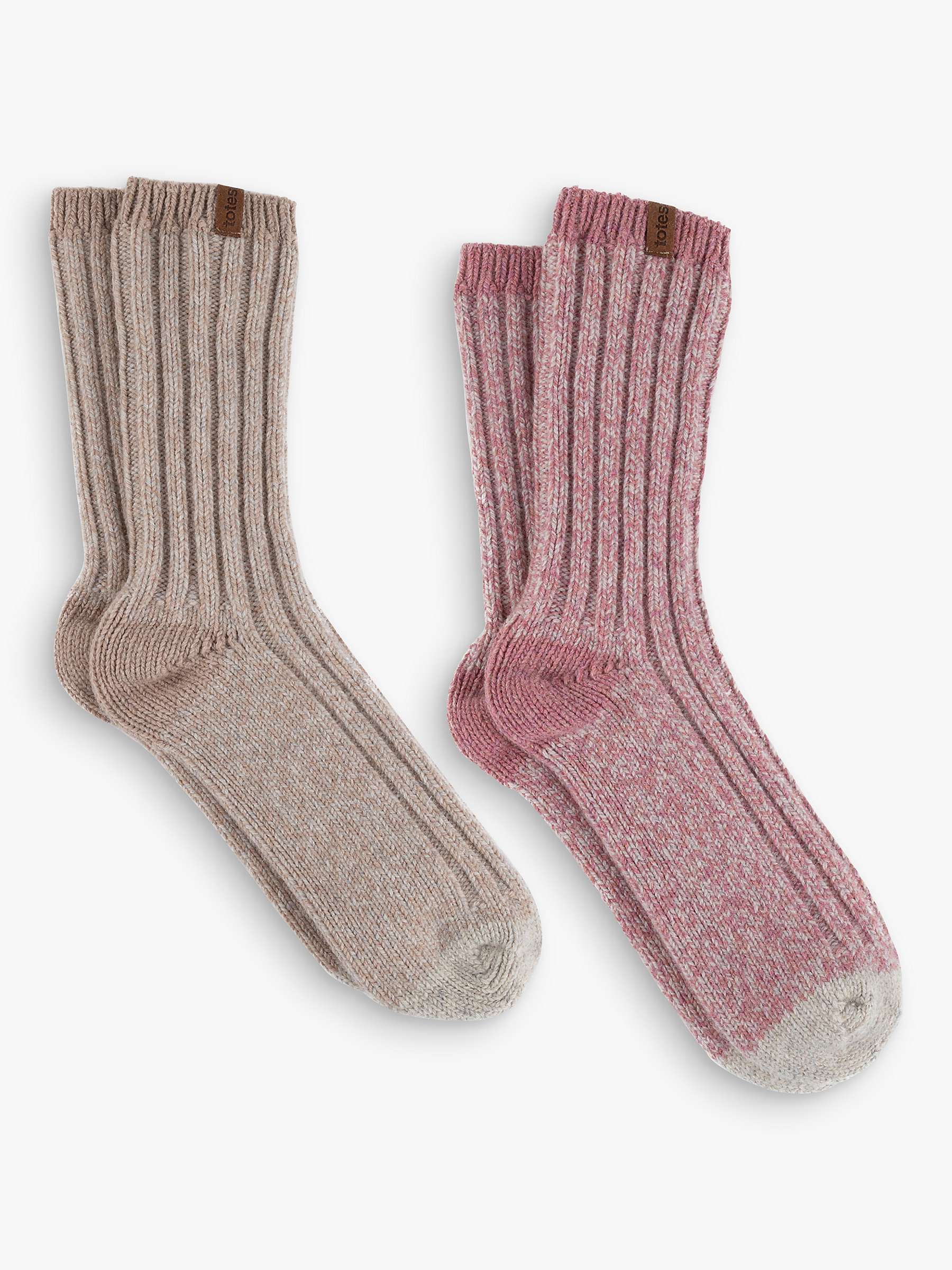 Buy totes Chunky Wool Blend Boot Socks, Pack of 2, Blush/Oat Online at johnlewis.com