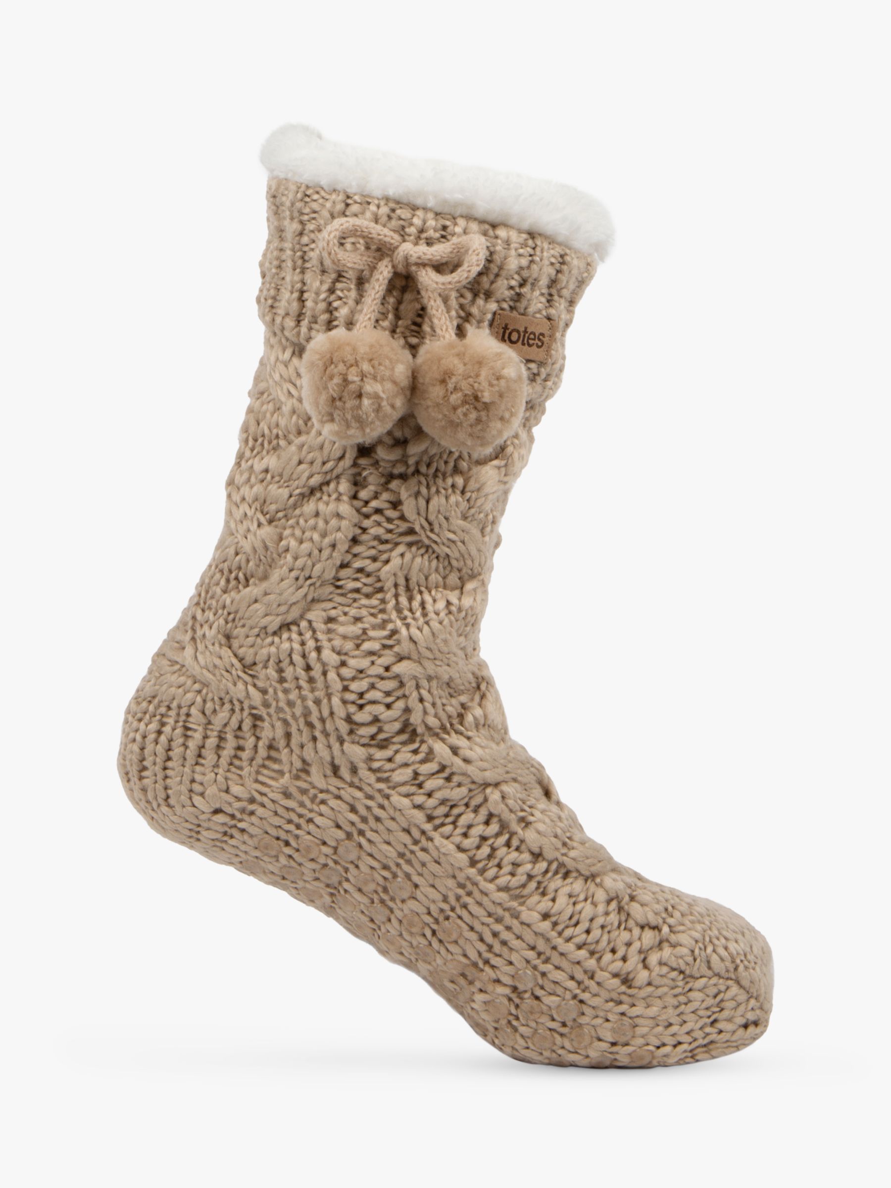 totes Chunky Knitted Slipper Socks, Oat, One Size