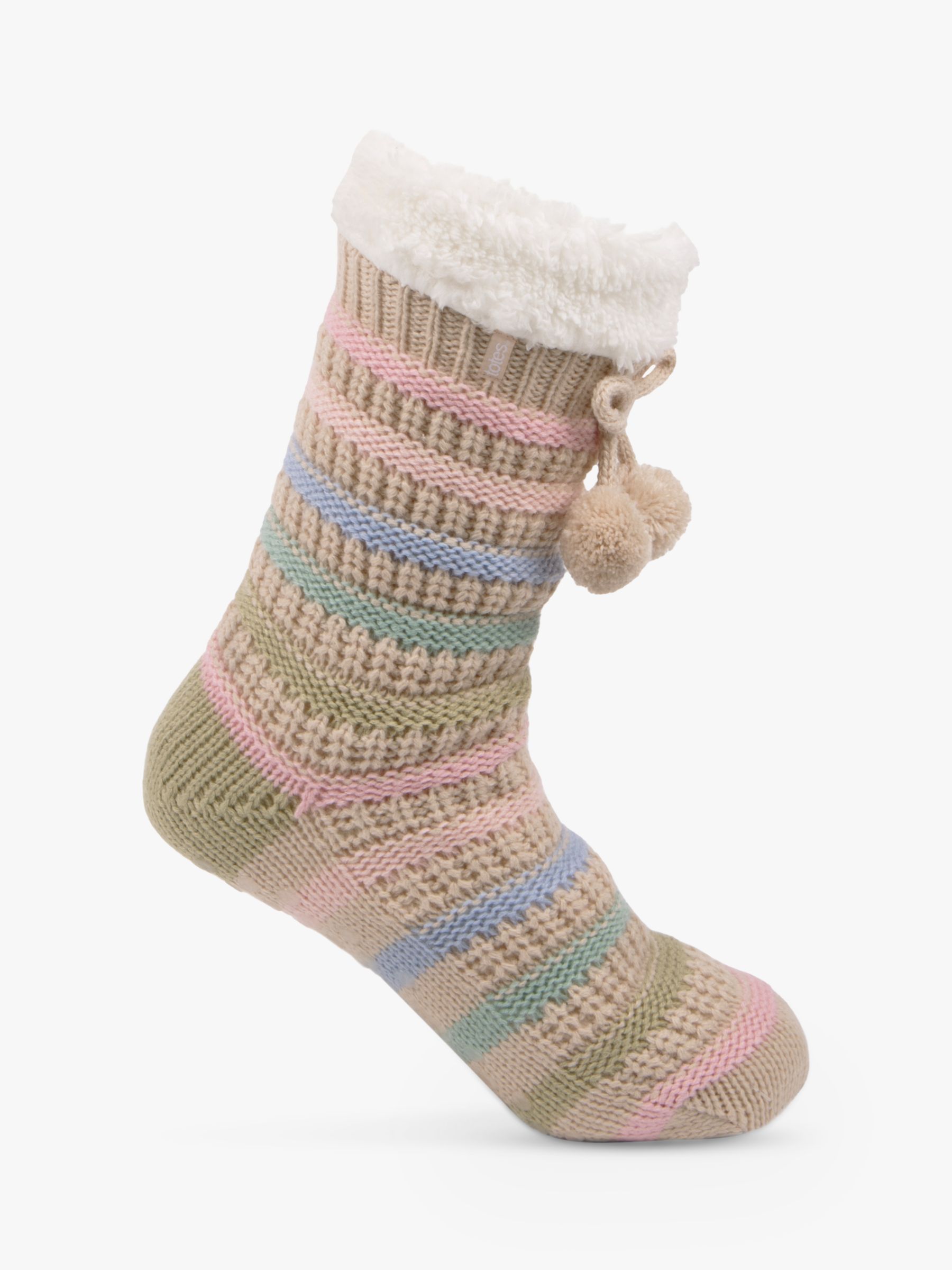 totes Textured Stripe Slipper Socks, Cream/Multi at John Lewis & Partners