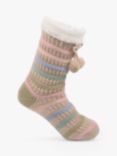 totes Textured Stripe Slipper Socks, Cream/Multi