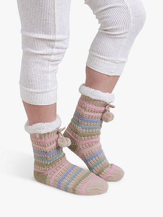 totes Textured Stripe Slipper Socks, Cream/Multi