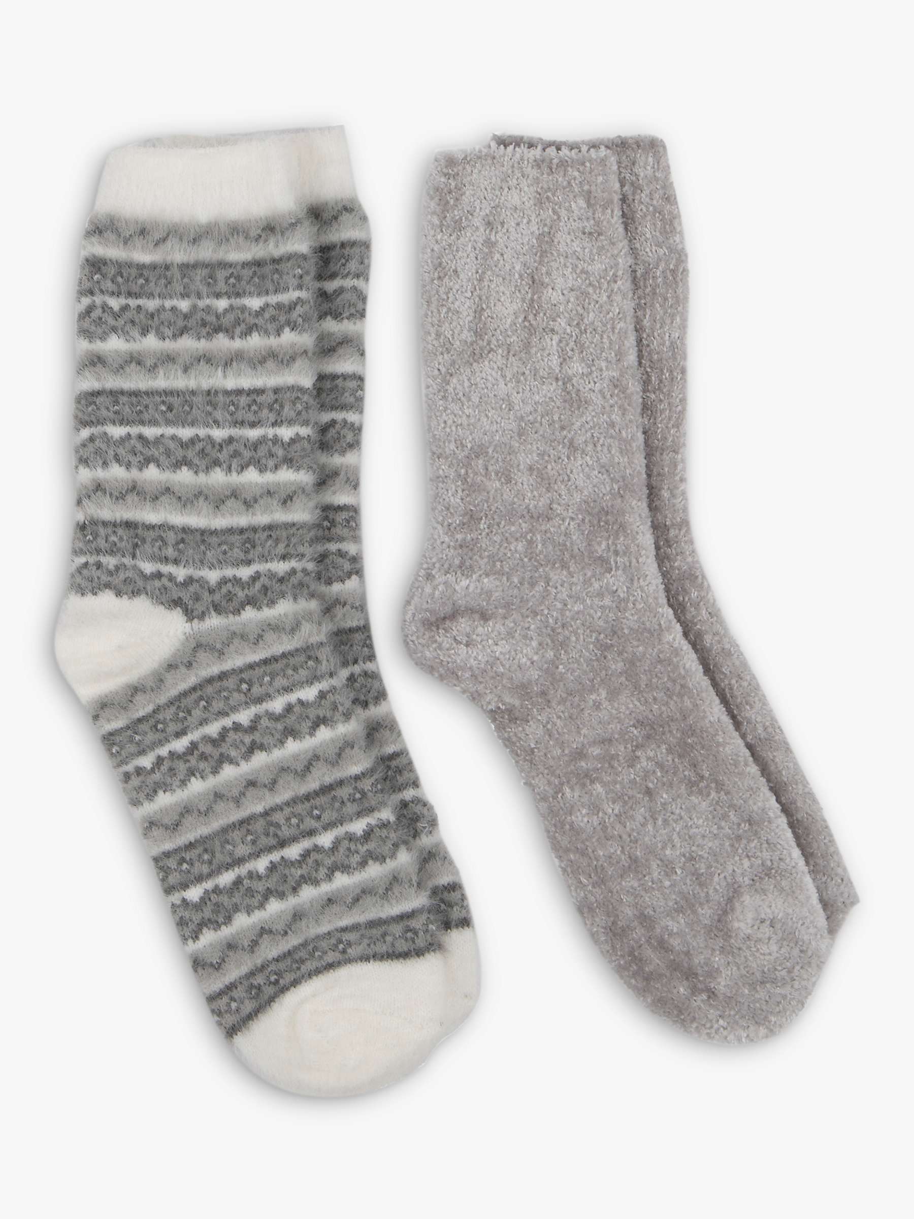 Buy totes Fairisle and Chenille Supersoft Bed Socks, Pack of 2, Fairisle/Grey Online at johnlewis.com