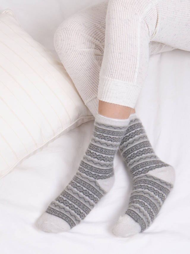 totes Fairisle and Chenille Supersoft Bed Socks, Pack of 2, Fairisle/Grey