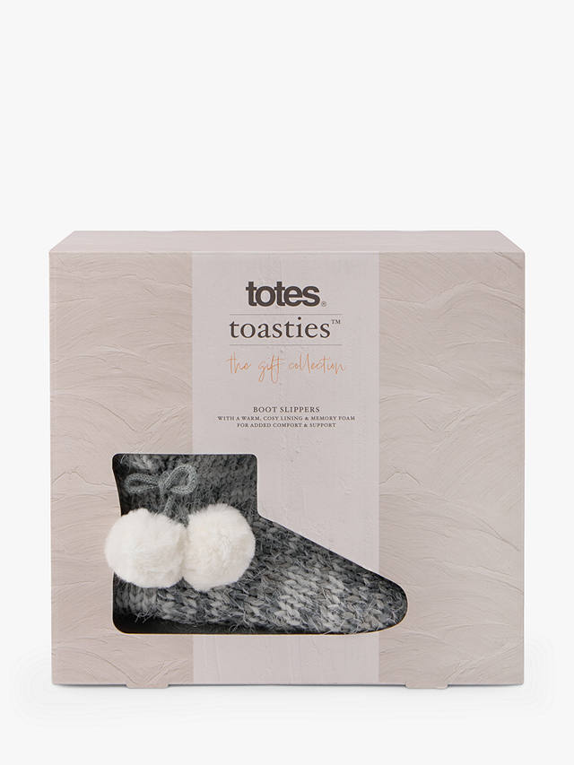 totes Knitted Slipper Boots, Grey