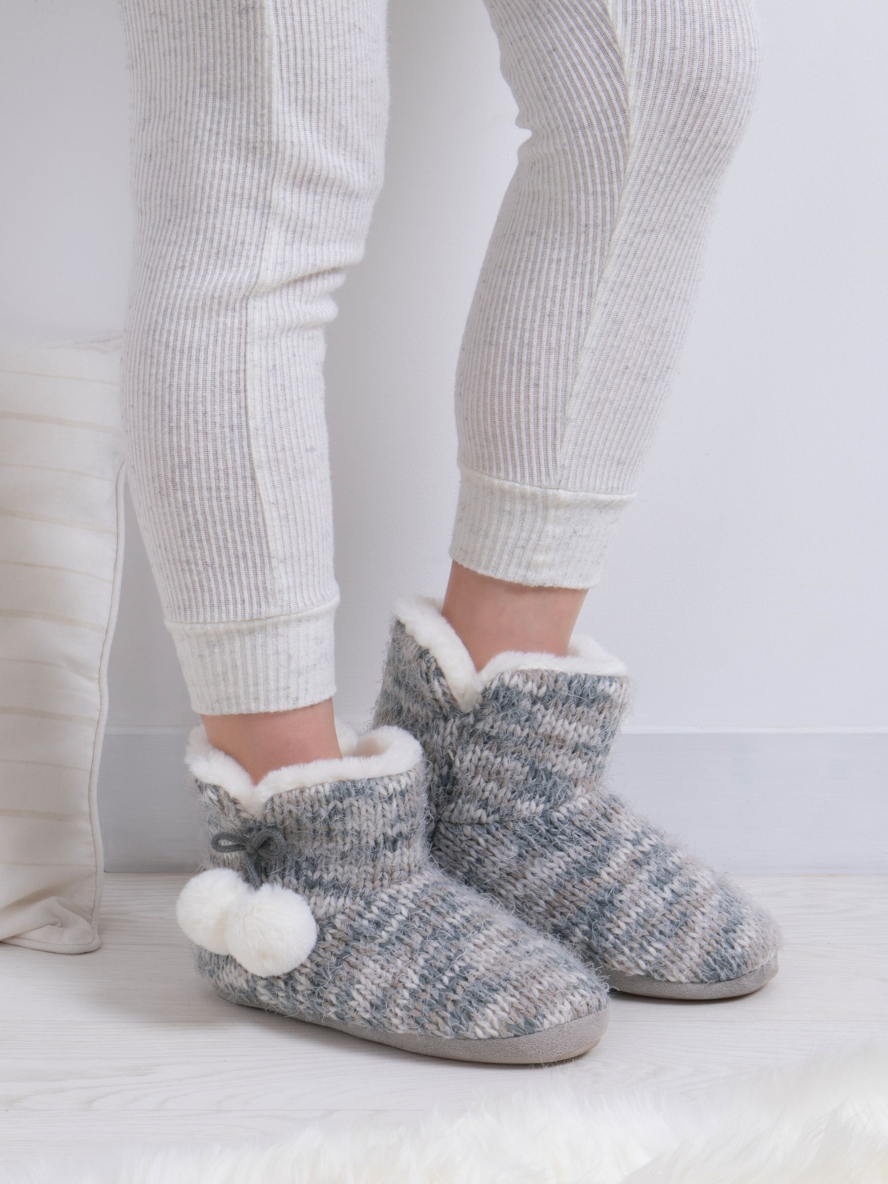 Buy totes Knitted Slipper Boots, Grey Online at johnlewis.com