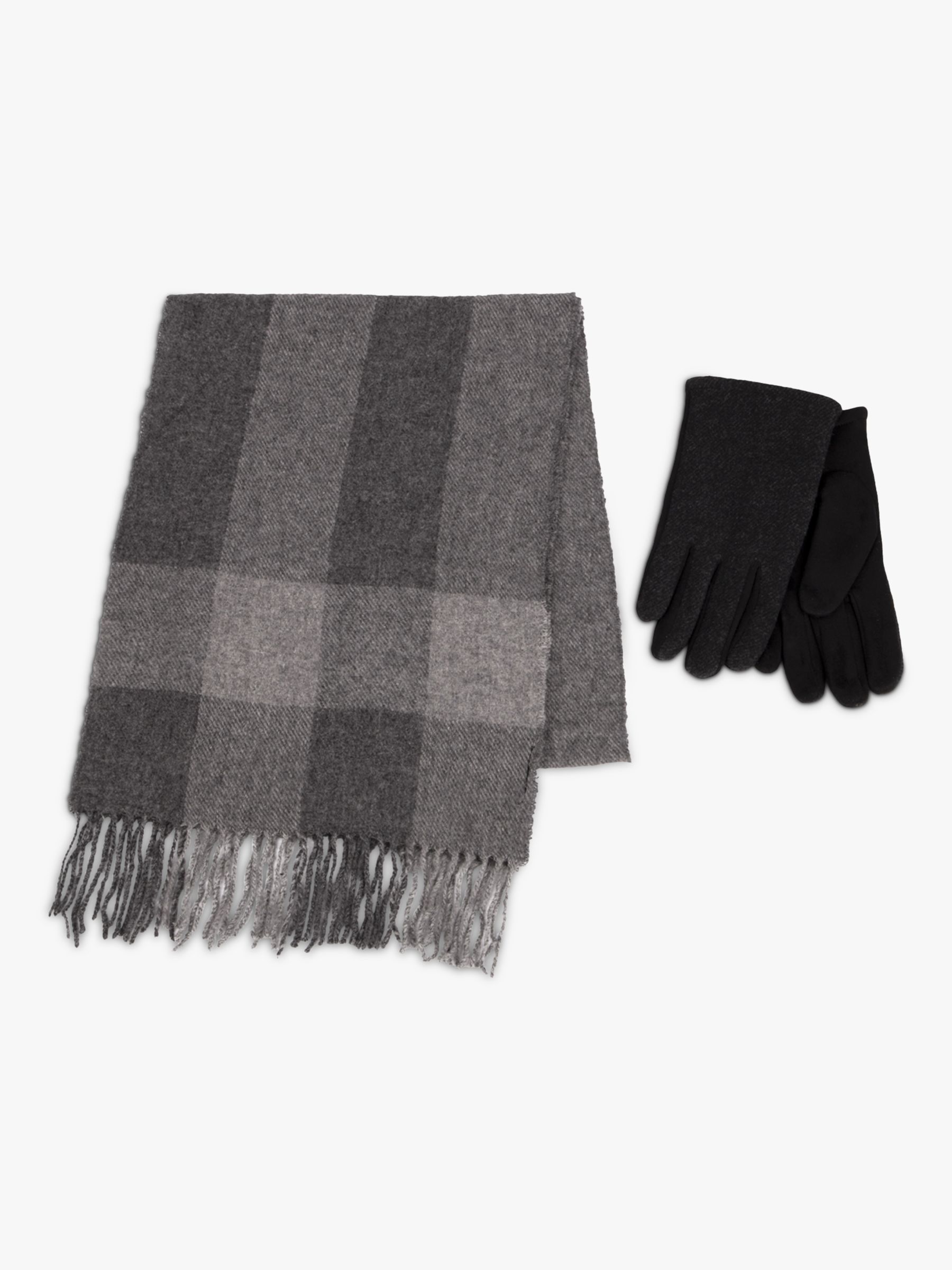totes Wool Blend Check Scarf and Thermal Lined Gloves Set, Grey/Multi ...