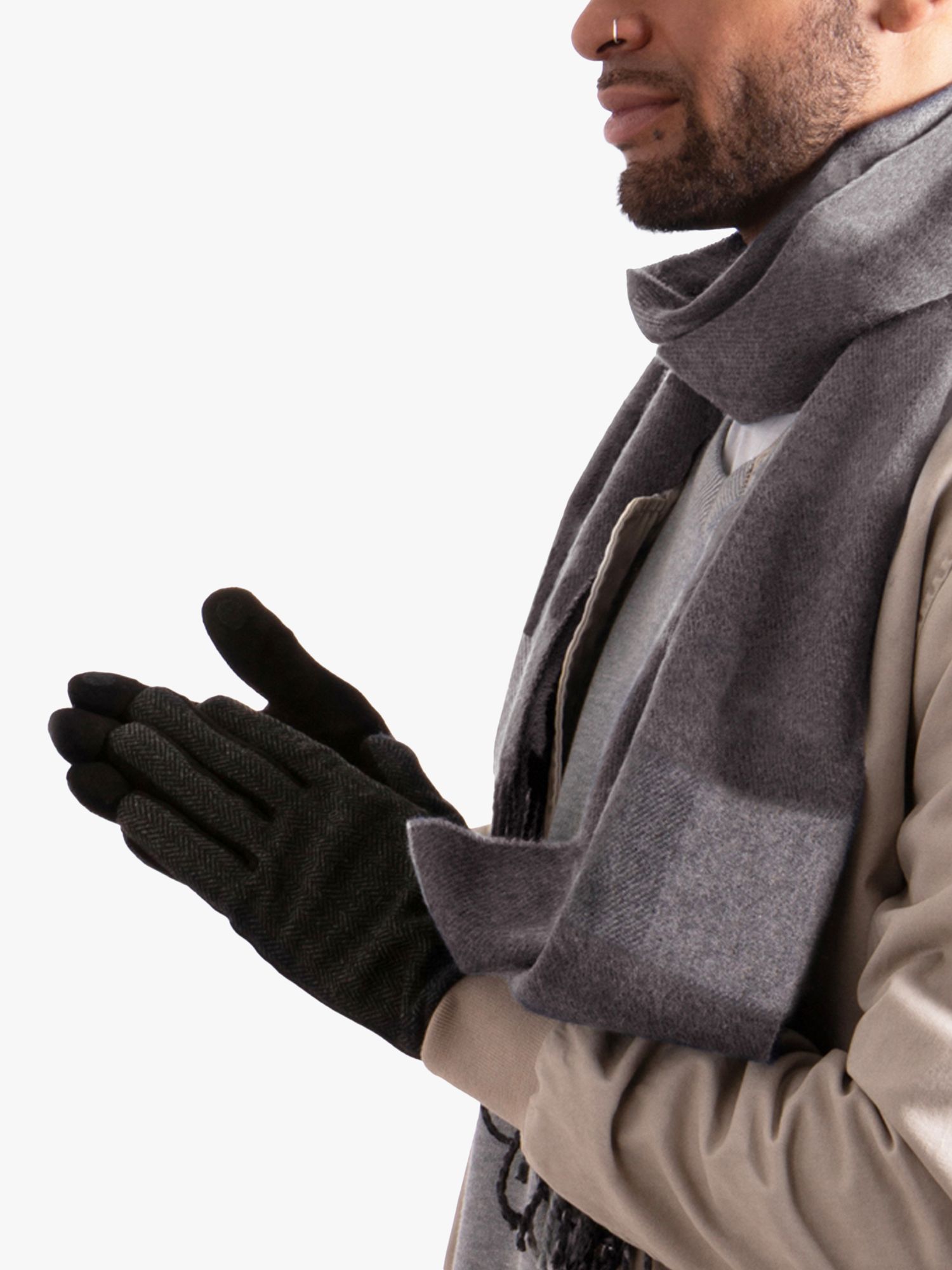 totes Wool Blend Check Scarf and Thermal Lined Gloves Set, Grey/Multi, One Size