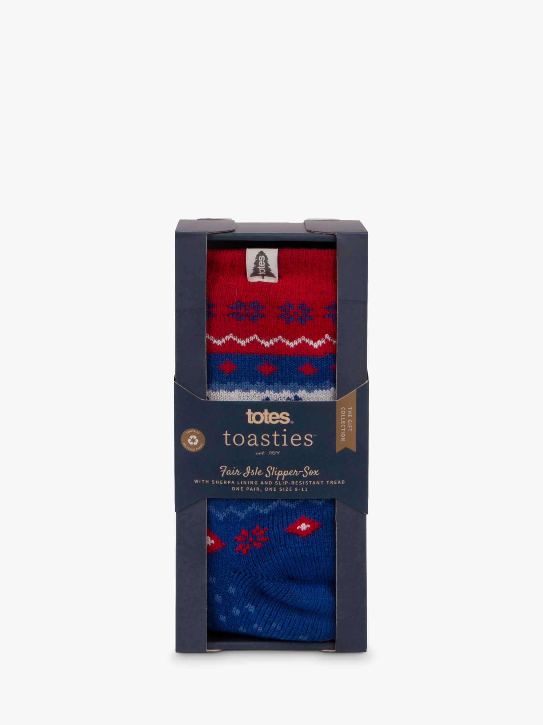 Buy totes toasties Fair Isle Slipper Socks, Blue/Red/White Online at johnlewis.com