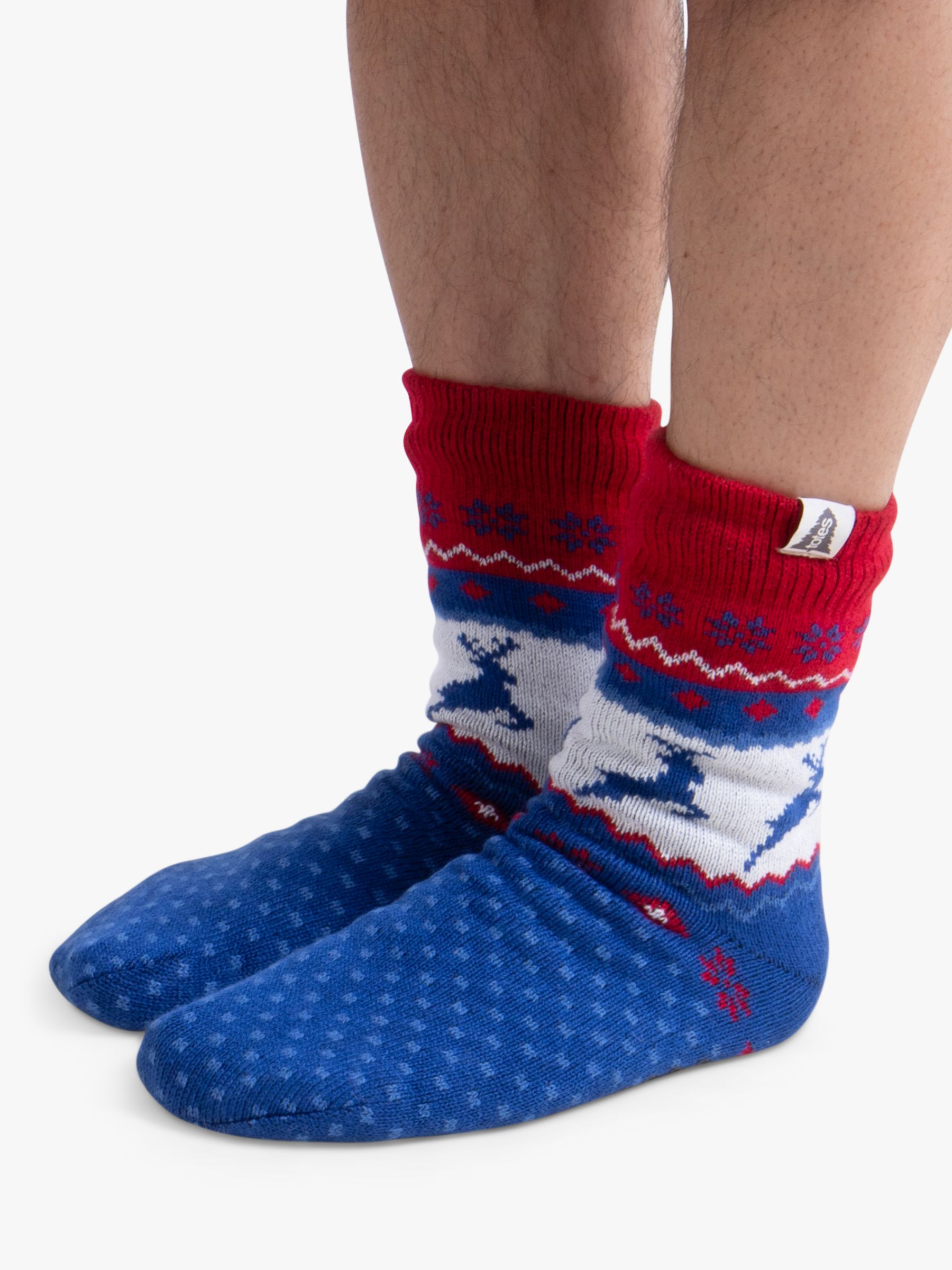 totes toasties Fair Isle Slipper Socks, Blue/Red/White, One Size