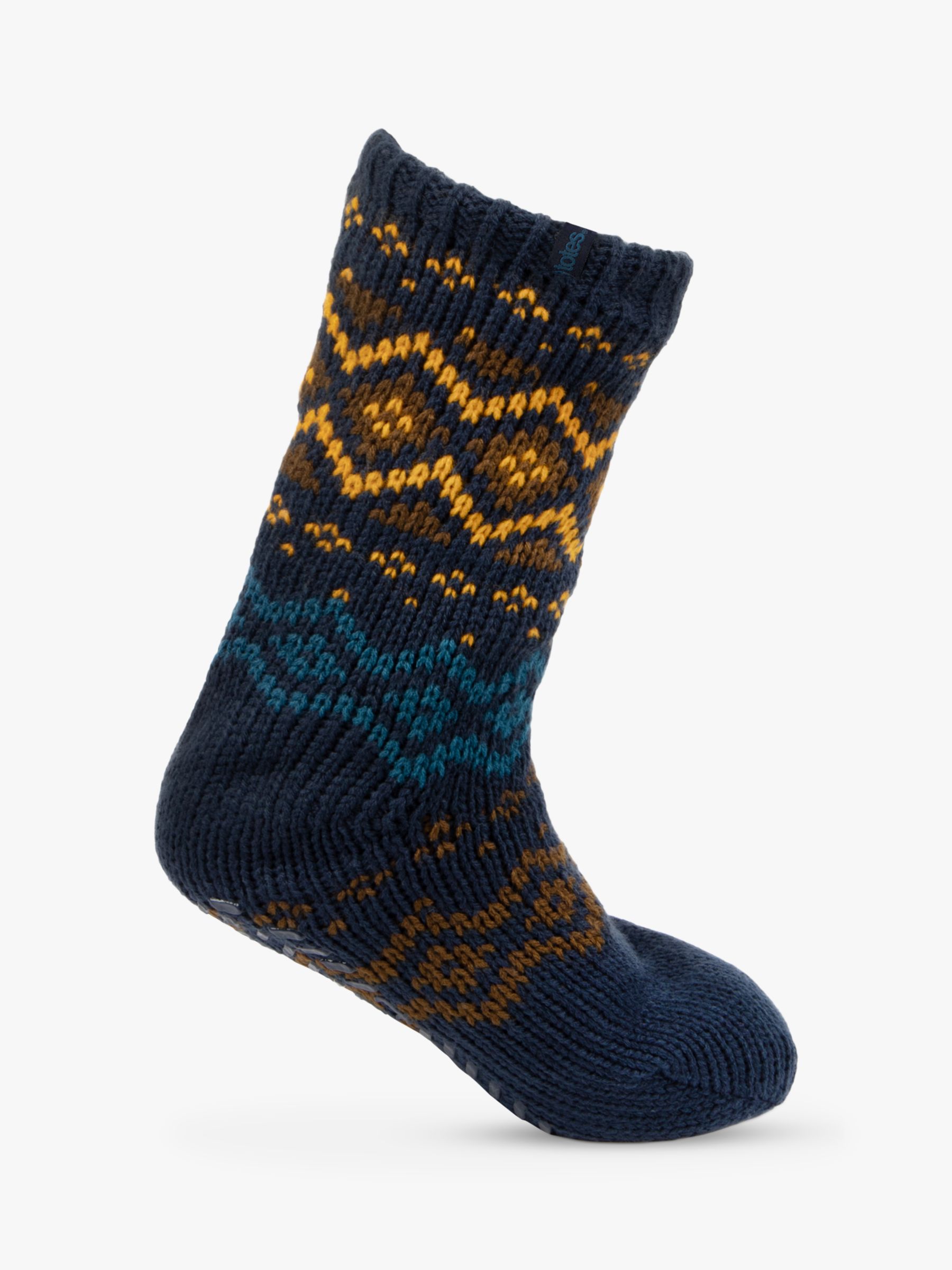 totes Fair Isle Slipper Socks, Blue/Multi at John Lewis & Partners
