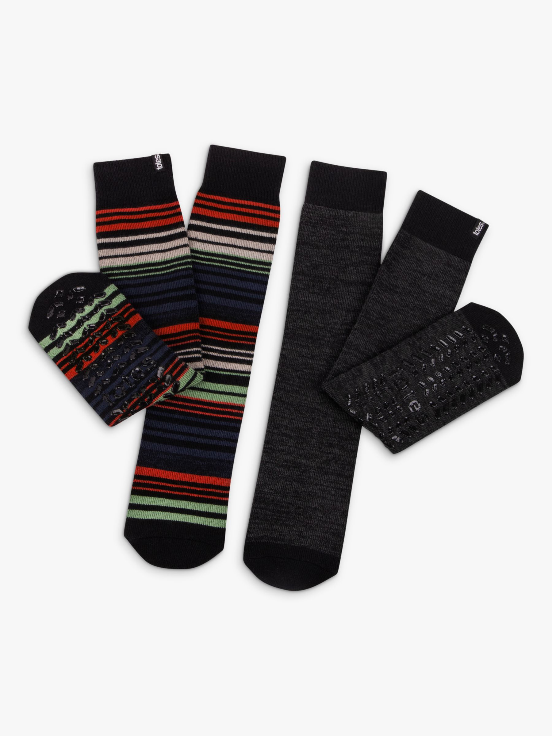 Buy totes toasties Original Stripe Slipper Socks, Pack of 2, Black/Multi Online at johnlewis.com