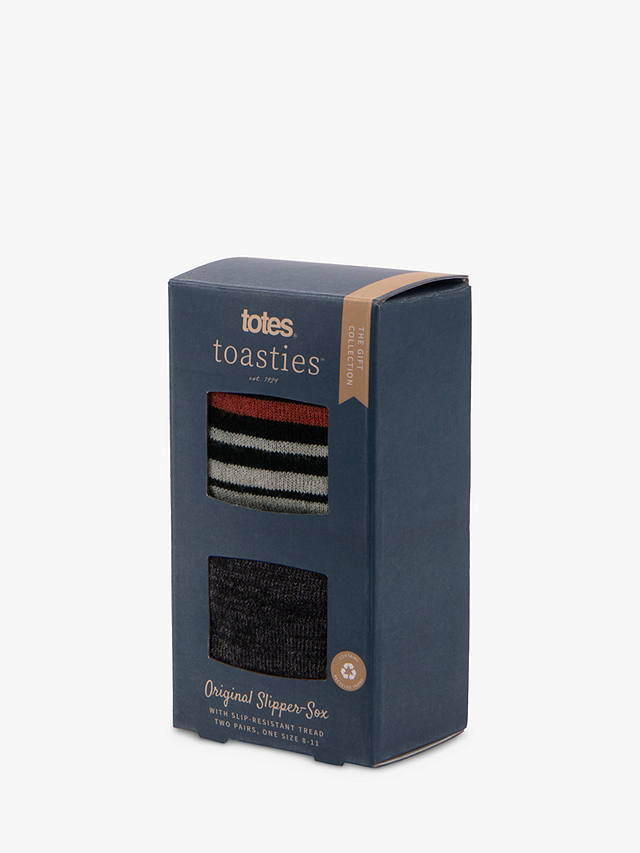 totes toasties Original Stripe Slipper Socks, Pack of 2, Black/Multi