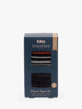 totes toasties Original Stripe Slipper Socks, Pack of 2, Black/Multi