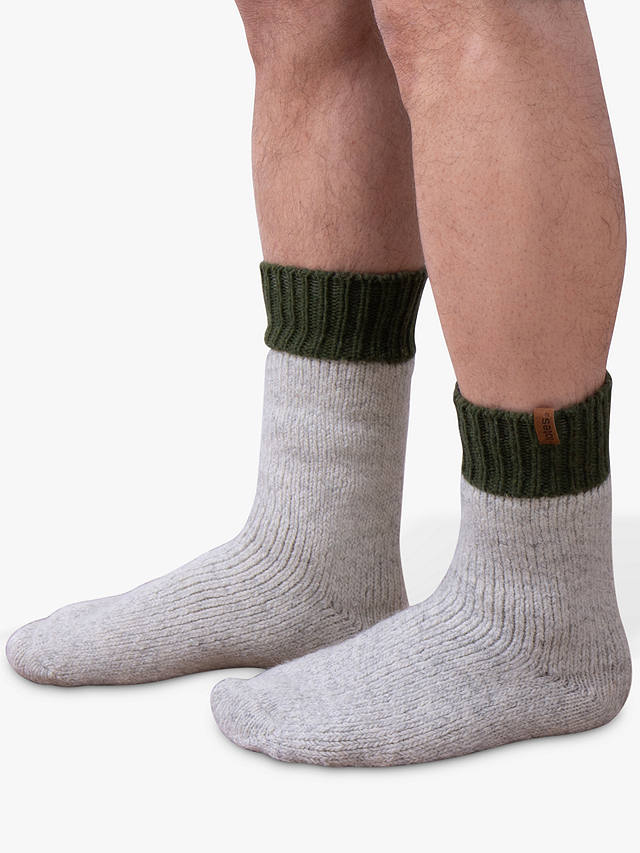 totes Chunky Thermal Wool Blend Socks, Grey/Green