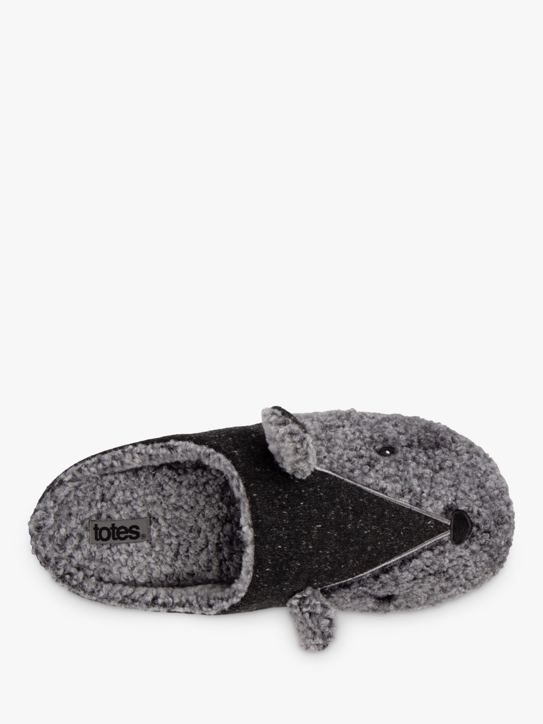 totes Mouse Mule Slippers, Black/Grey at John Lewis & Partners