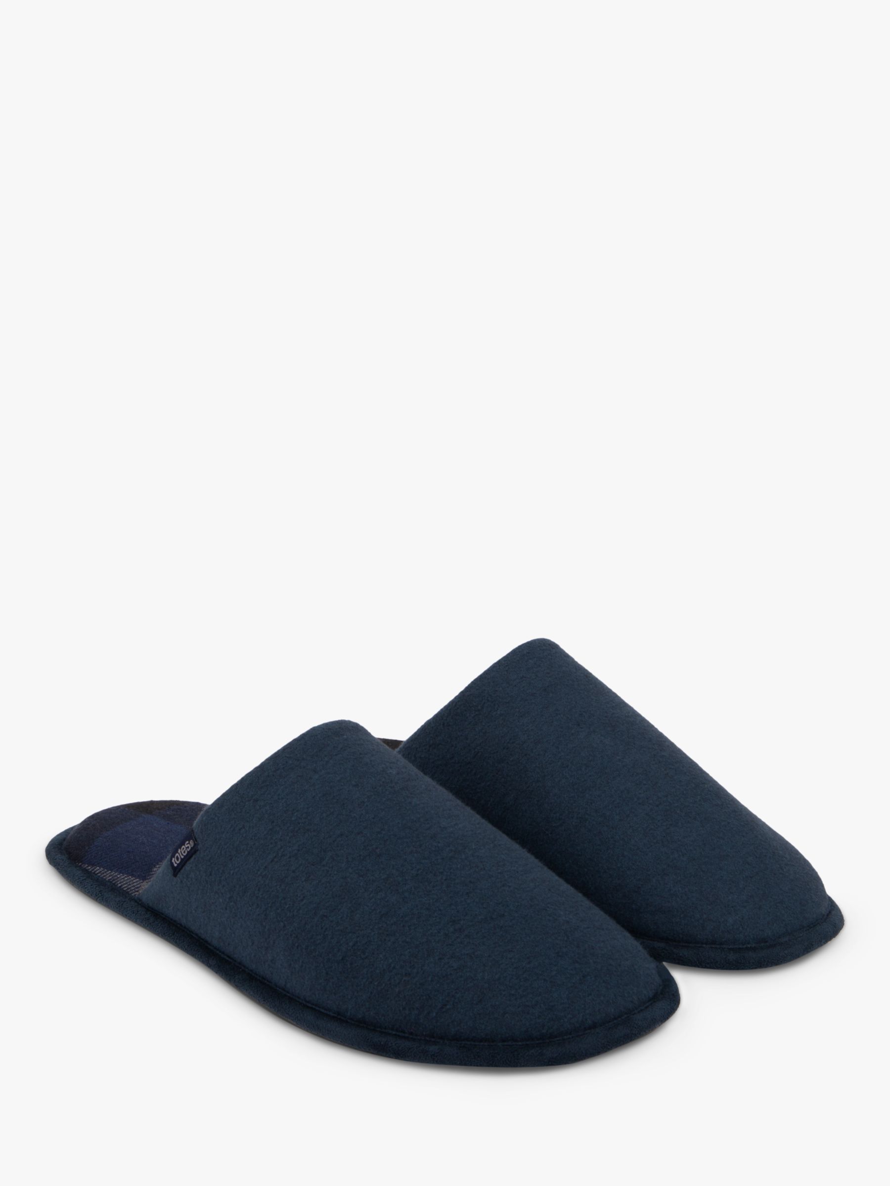 totes Check Lining Mule Slippers, Navy, S