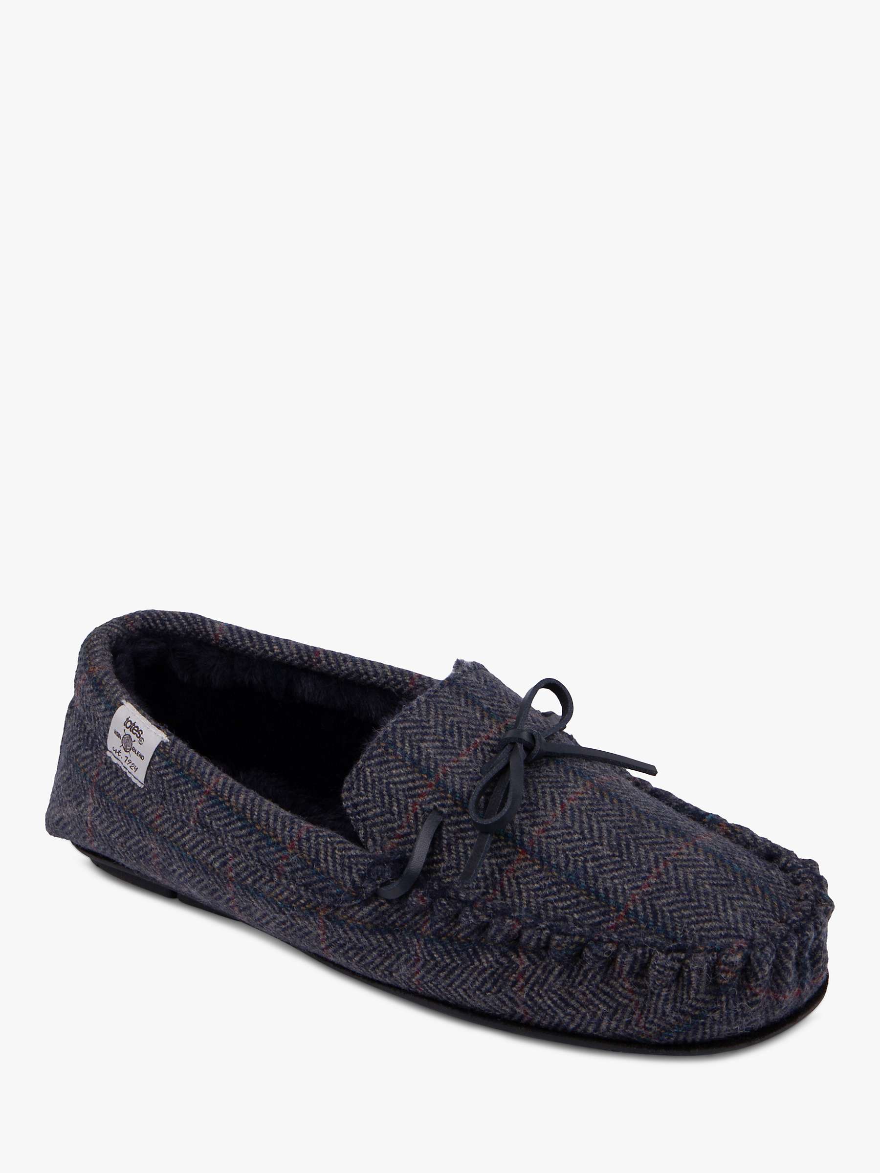 Buy totes Herringbone Moccasin Style Wool Blend Slippers, Navy/Multi Online at johnlewis.com