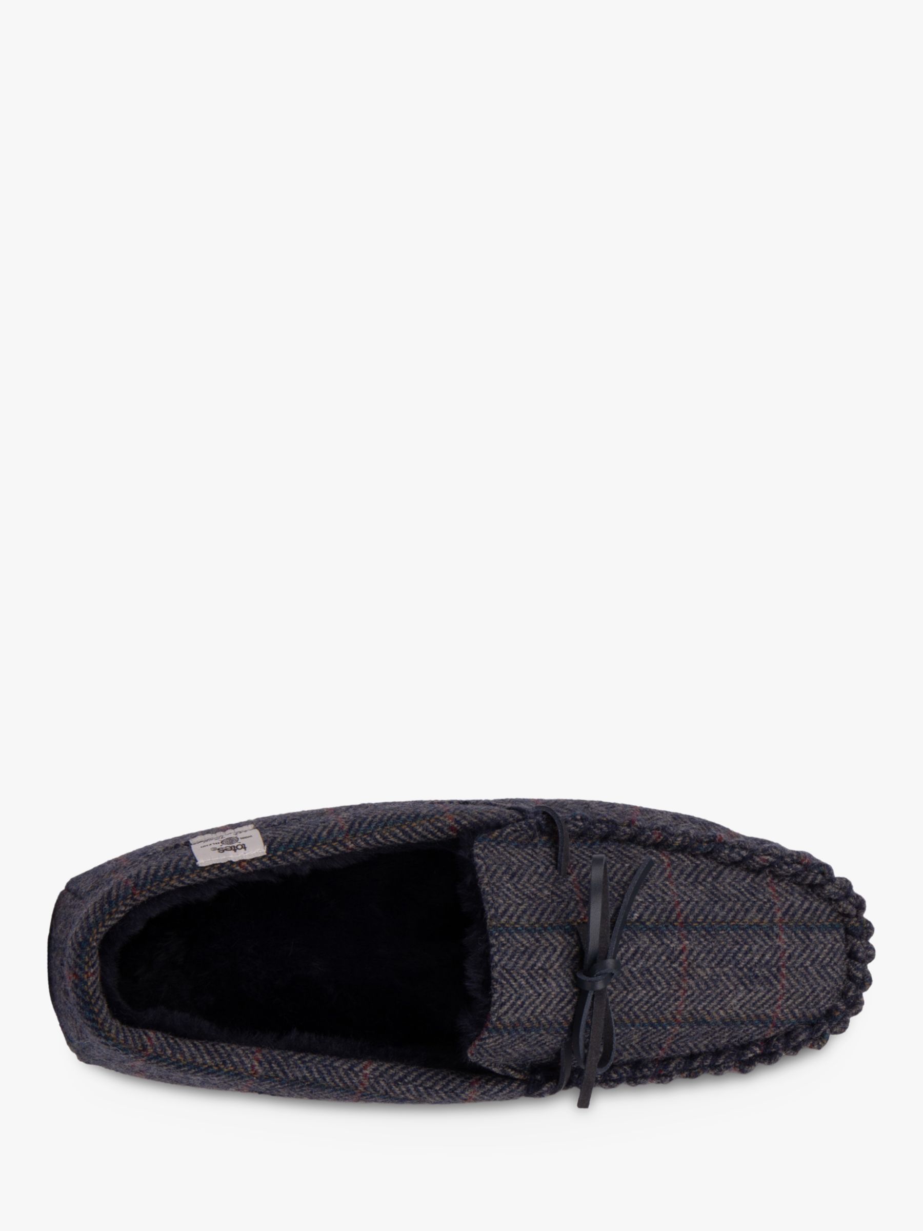 totes Herringbone Moccasin Style Wool Blend Slippers, Navy/Multi, S