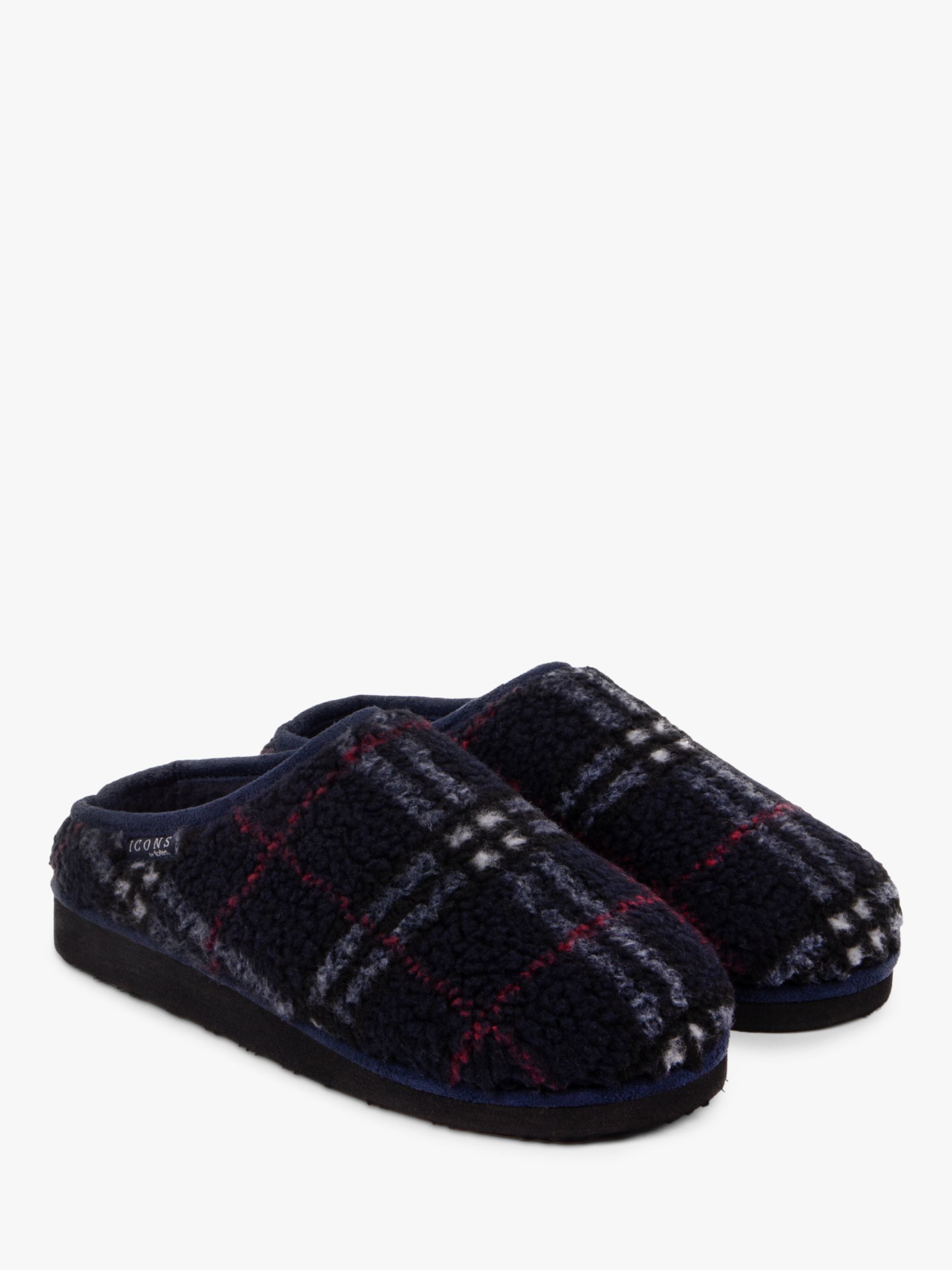 totes Borg Check Mule Slippers, Navy/Multi, 9