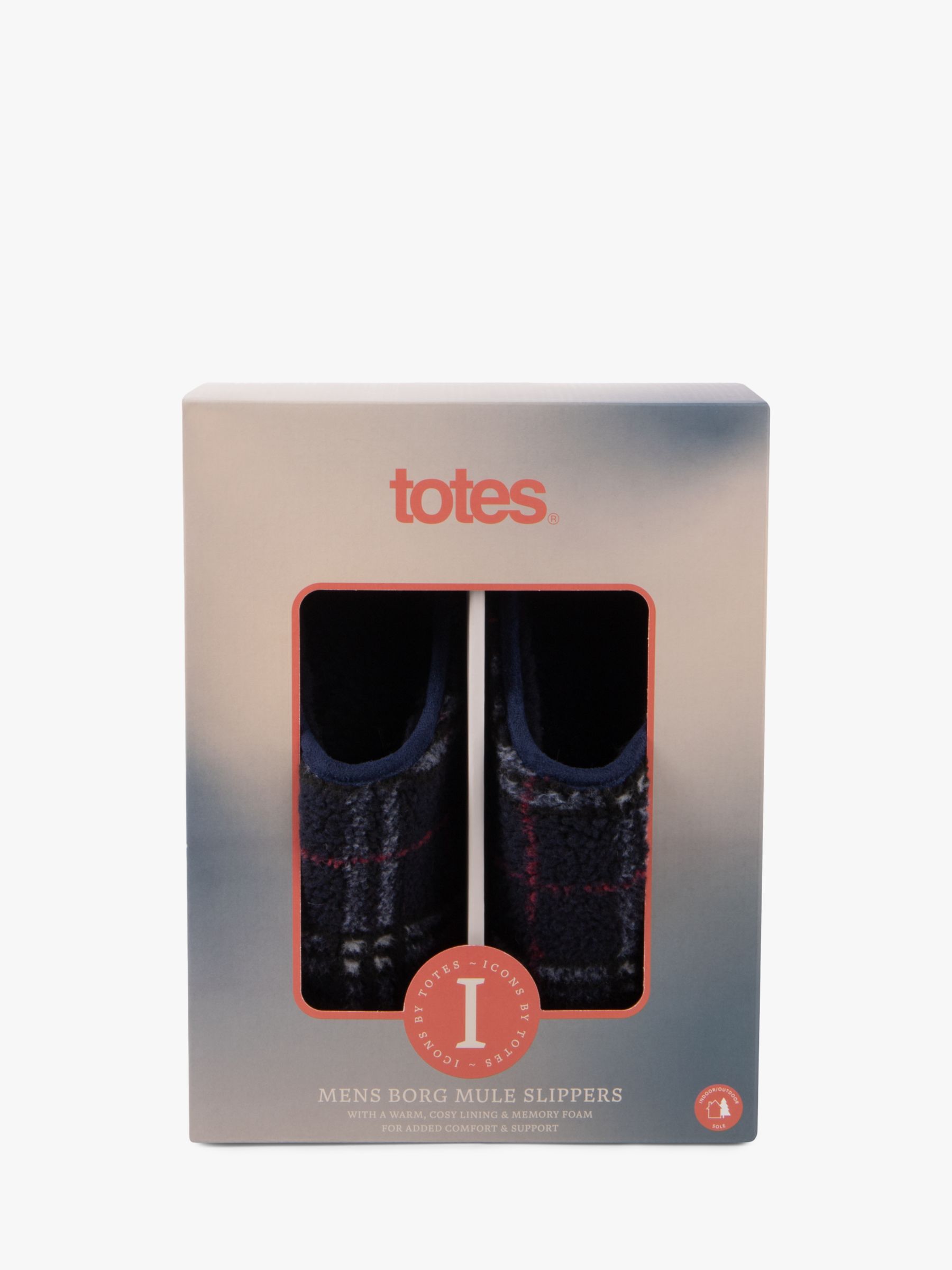 totes Borg Check Mule Slippers, Navy/Multi, 9