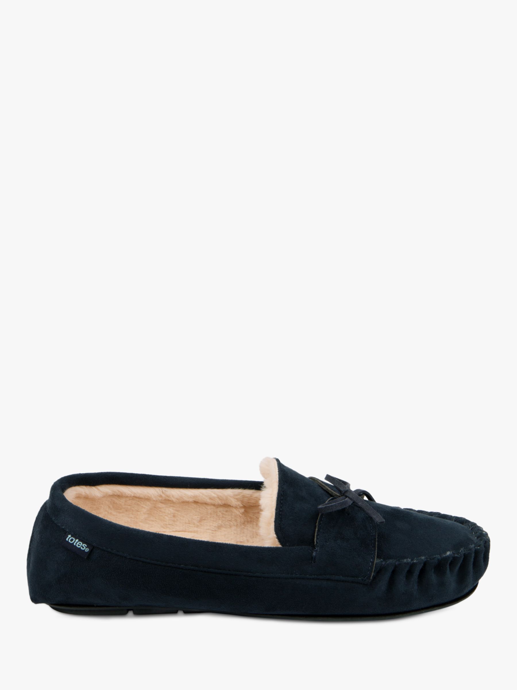 totes Moccasin Style Faux Fur Lining Slippers, Navy, S