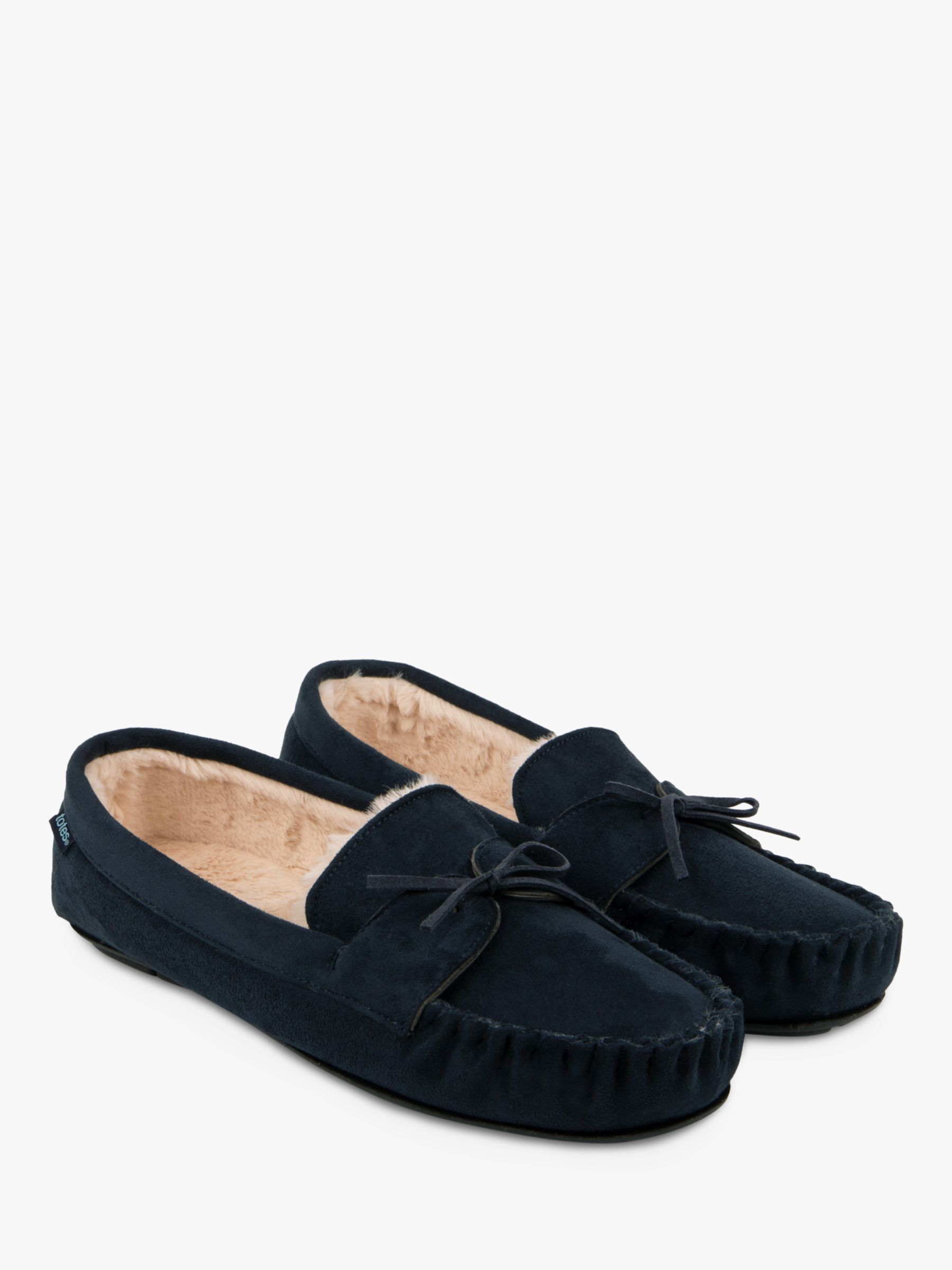 totes Moccasin Style Faux Fur Lining Slippers, Navy, S