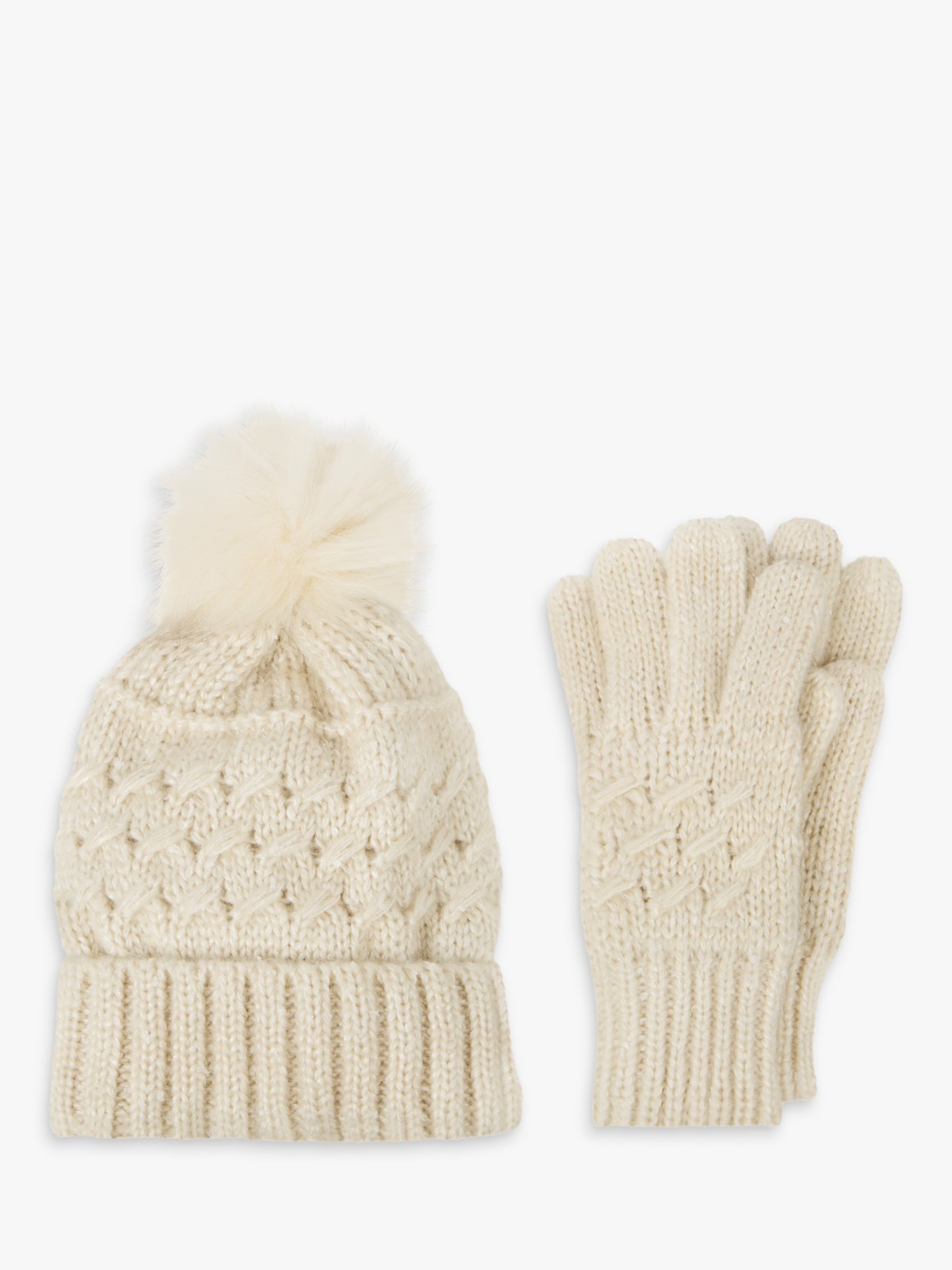 totes Cable Knit Hat and Glove Set, Oat, One Size