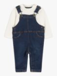 John Lewis Baby Denim Dungaree & T-Shirt Set, Blue/White, Blue/White