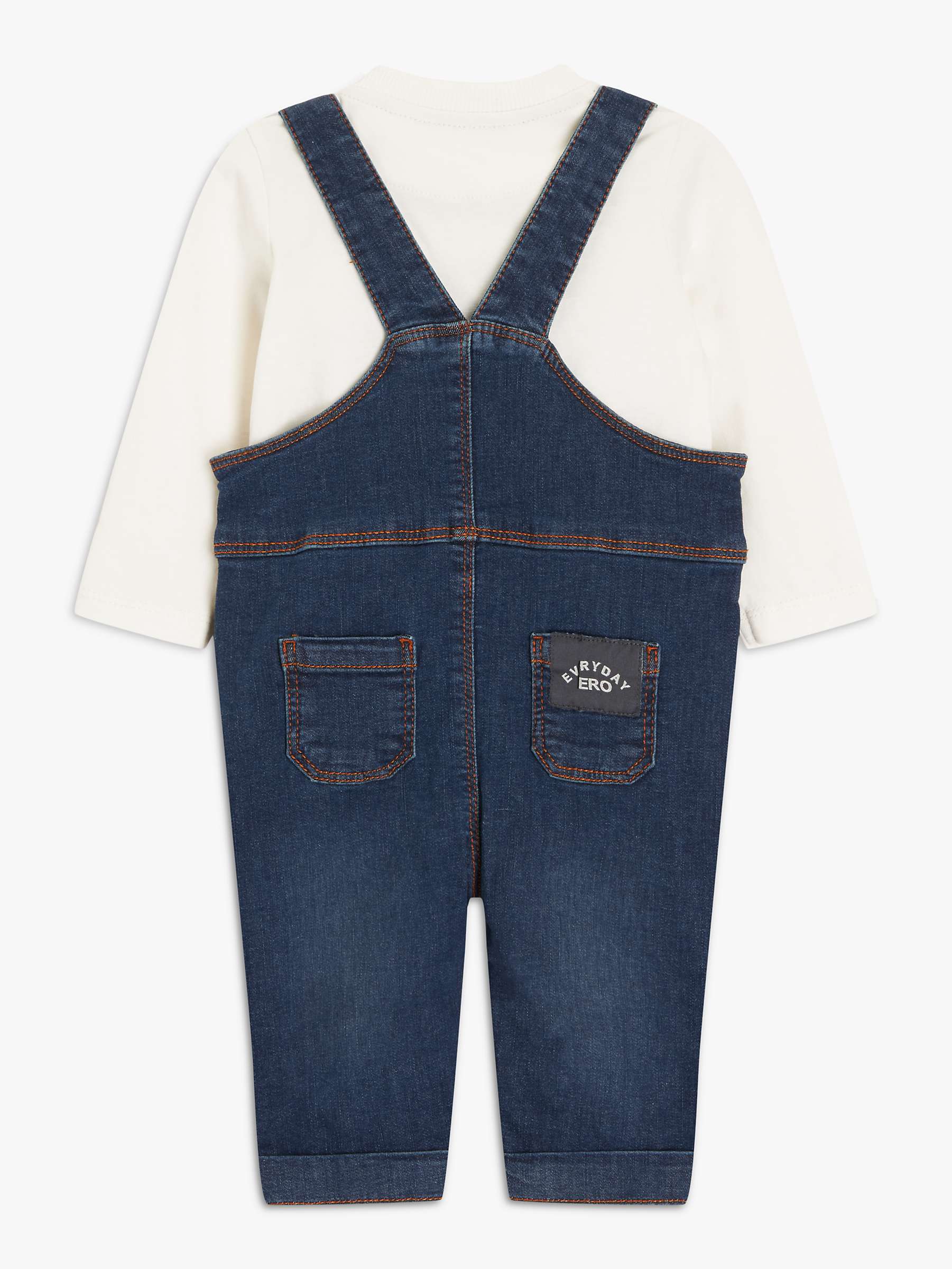 Buy John Lewis Baby Denim Dungaree & T-Shirt Set, Blue/White Online at johnlewis.com