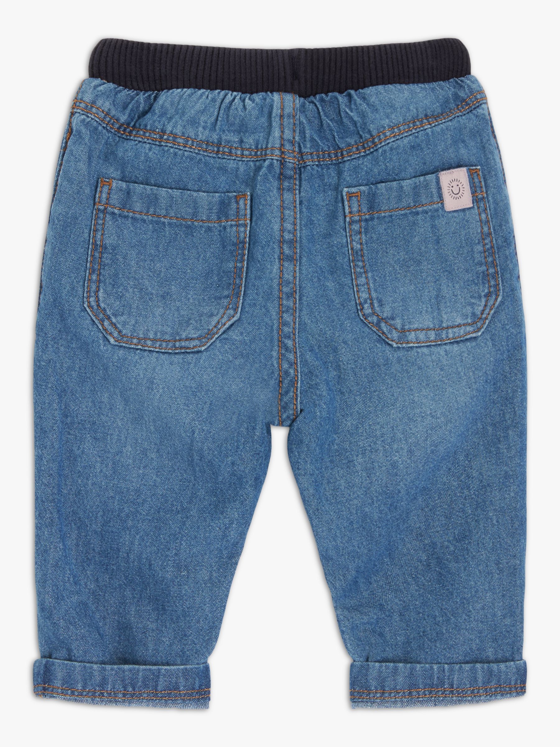 John Lewis Baby Ribbed Waist Jeans, Blue Denim, 2-3 years