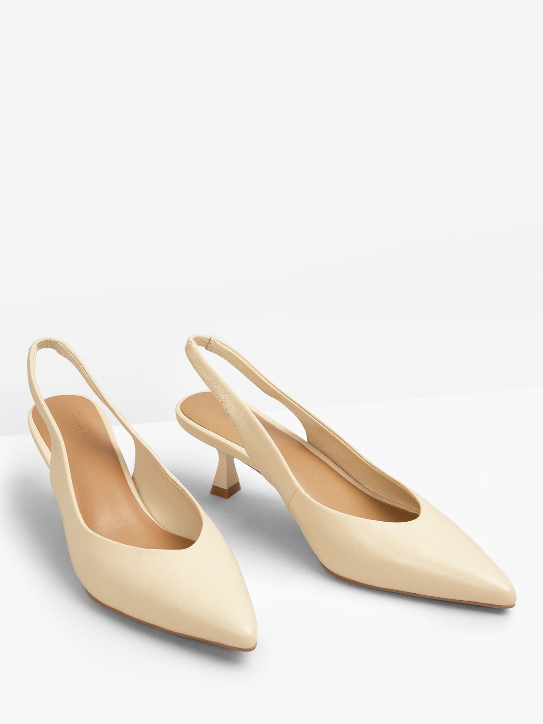 HUSH Lola Slingback Leather Kitten Heels, Ecru at John Lewis & Partners