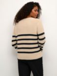 KAFFE Irina V-Neck Stripe Jumper, Sand Dollar/Black