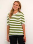 KAFFE Milo Short Sleeve Striped Sweatshirt, Calla Green/Chalk