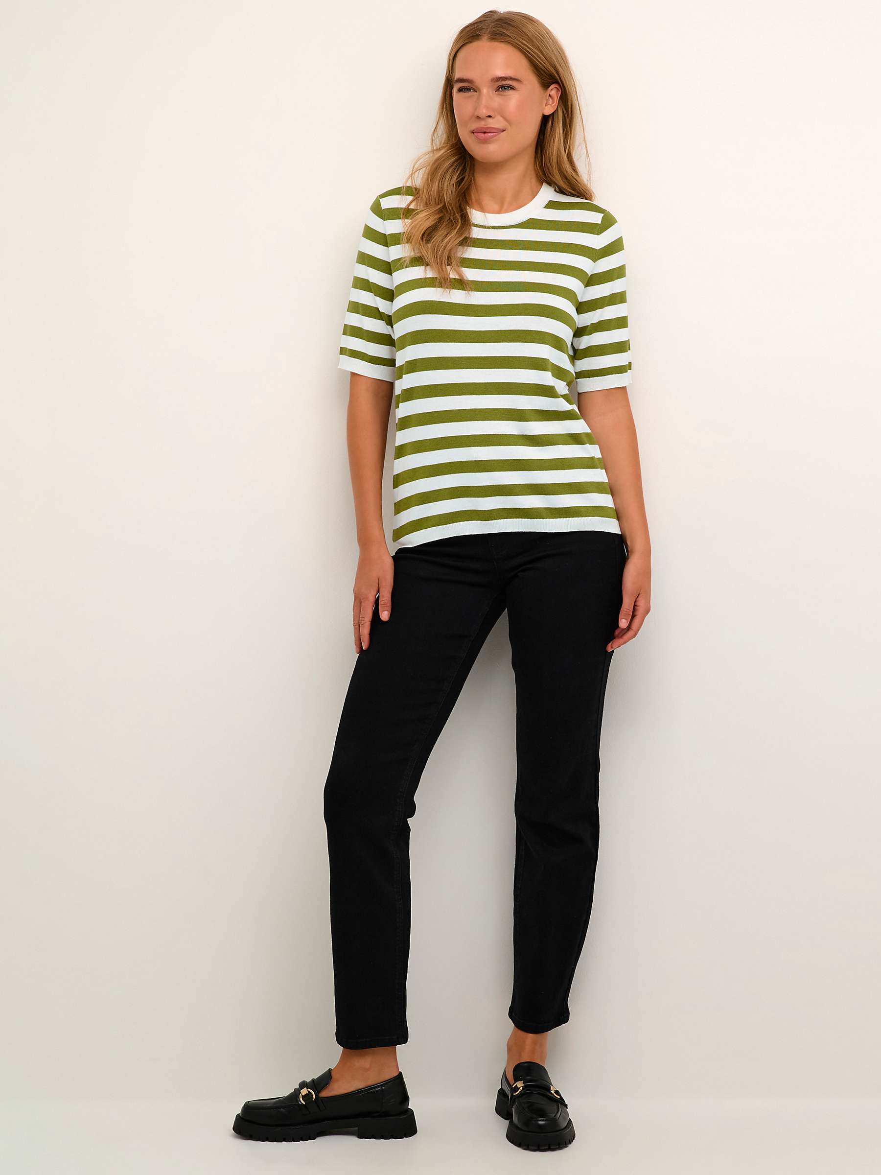 Buy KAFFE Milo Short Sleeve Striped Sweatshirt, Calla Green/Chalk Online at johnlewis.com