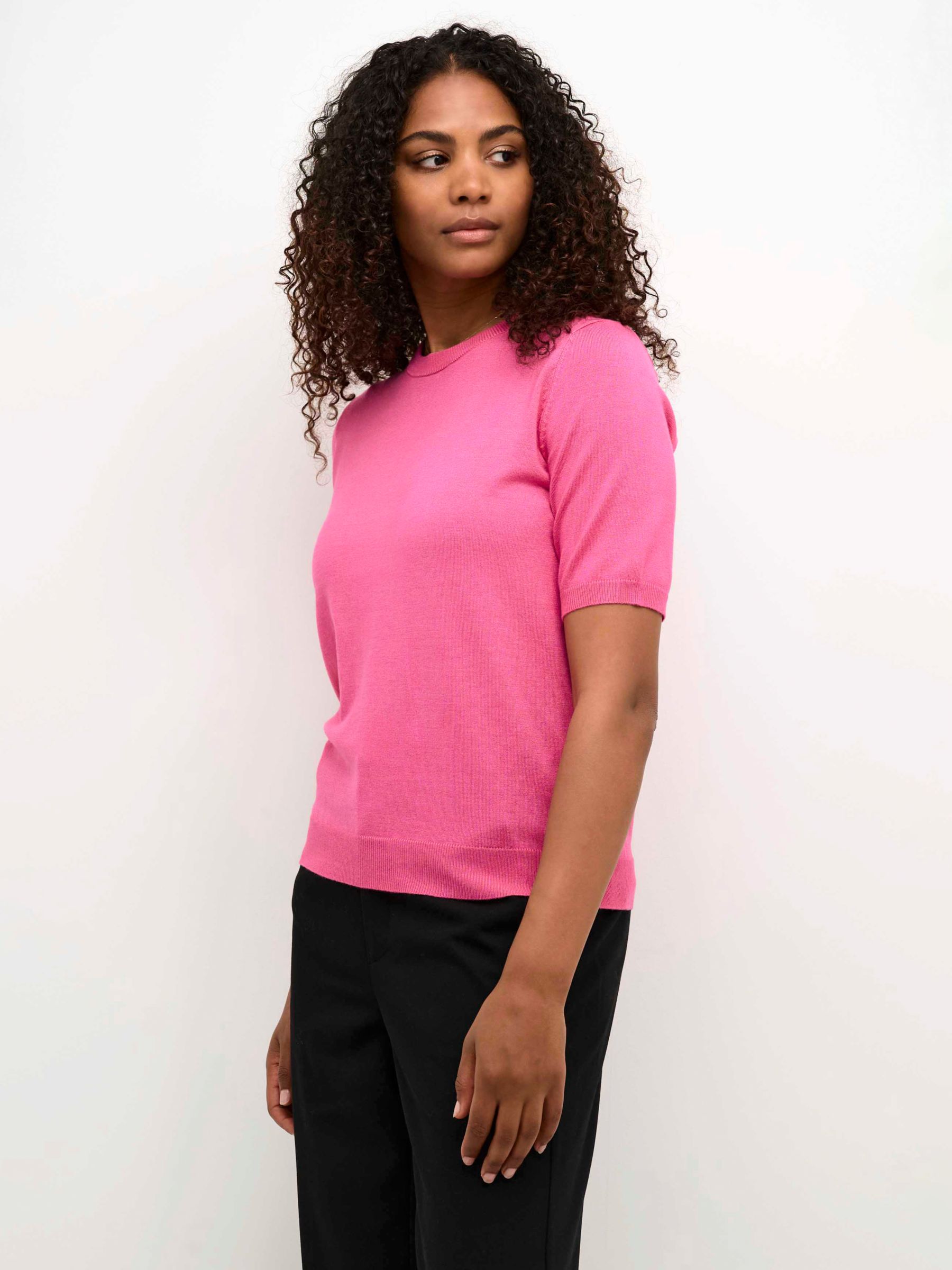 KAFFE Lizza Short Sleeve Knitted Top, Shocking Pink at John Lewis ...